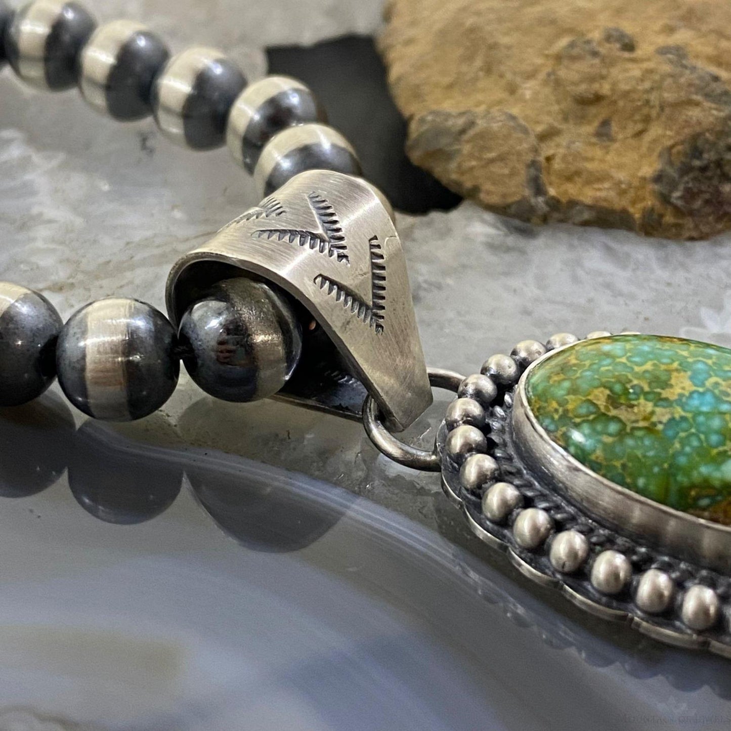 Gilbert Platero Native American Sterling Silver Oval Turquoise Unisex Pendant