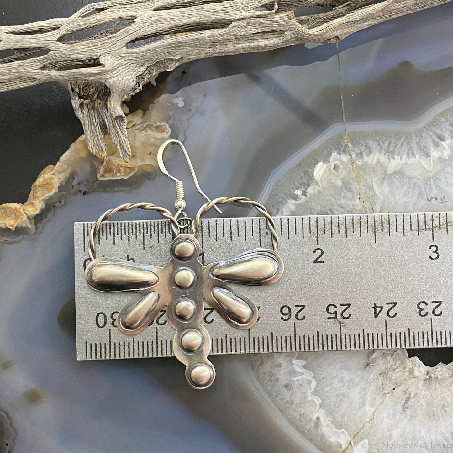 Sterling Silver Repousse Dragonfly Dangle Earrings For Women