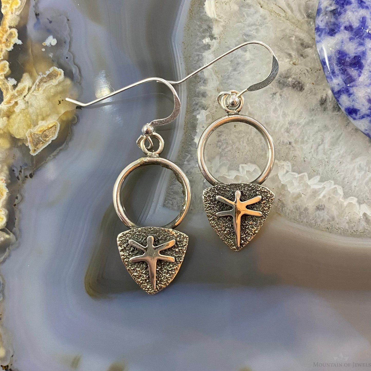 Alex Sanchez Native American Sterling Silver Petroglyph Dragonfly Dangle Earrings For Women