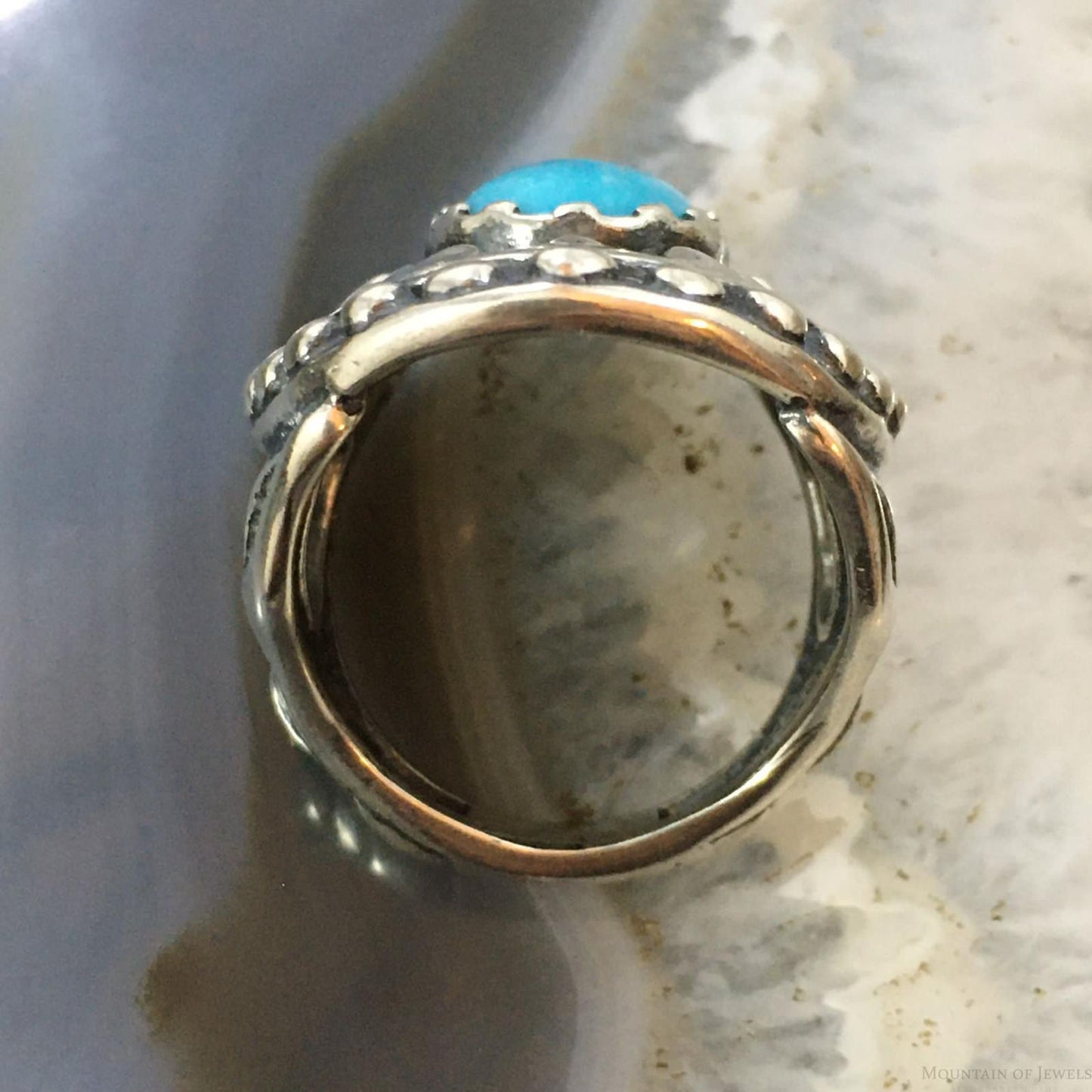 Carolyn Pollack Vintage Southwestern Style Sterling Oval Blue Turquoise Decorated Ring For Women