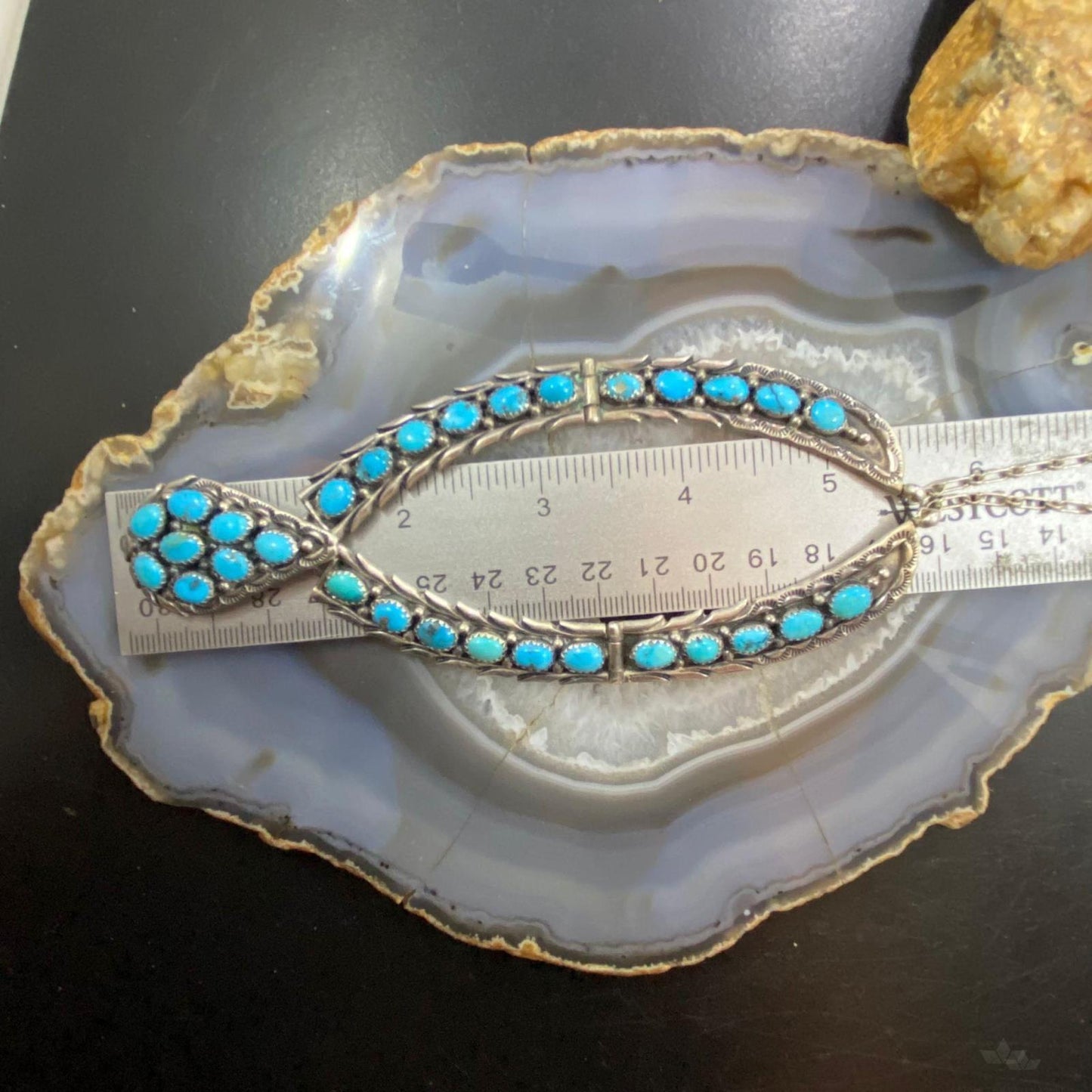 Vintage Native American Sterling Silver Turquoise Cluster Adj.18" Necklace