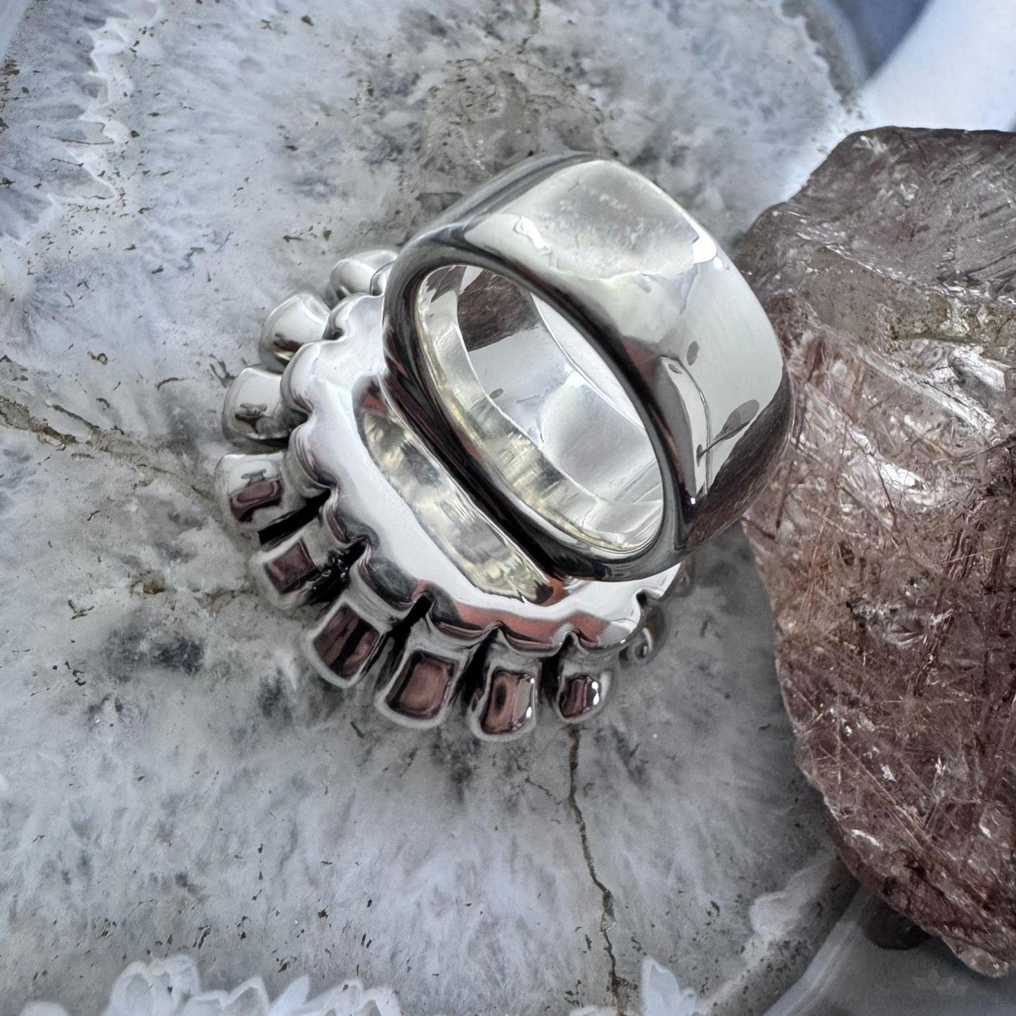 Sterling Silver Electroform Rounded Petals Flower Fashion Ring For Women, Taxco Mexico