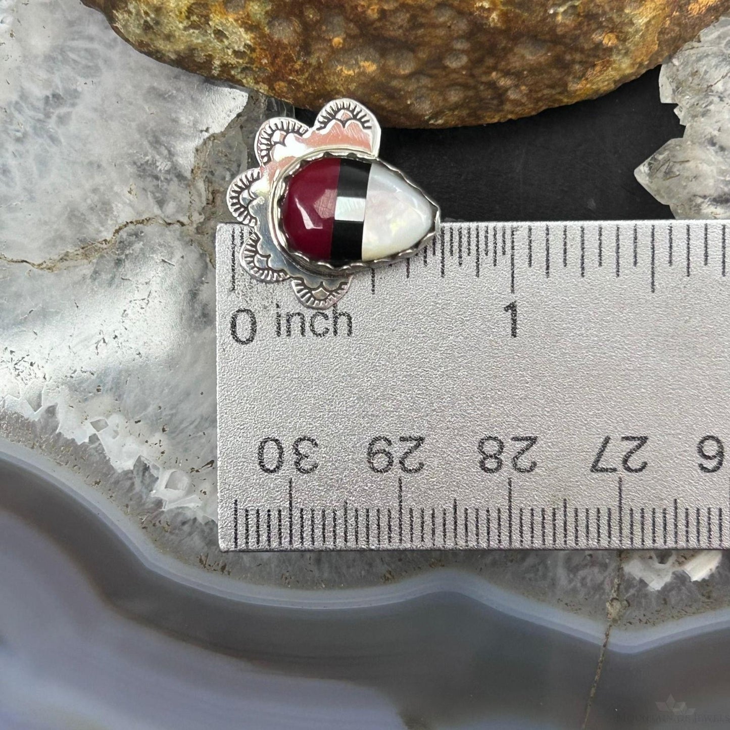 Clifton Aguilar Sterling Silver Teardrop Multistone Inlay Stud Earrings For Women #1