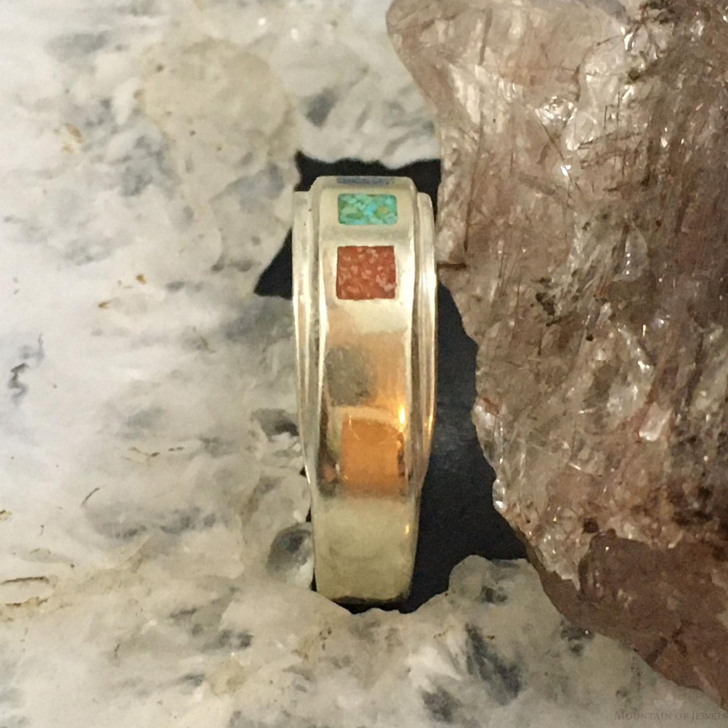 Carolyn Pollack Vintage Southwestern Style Sterling Silver Multi-gemstone Inlay Unisex Band Ring