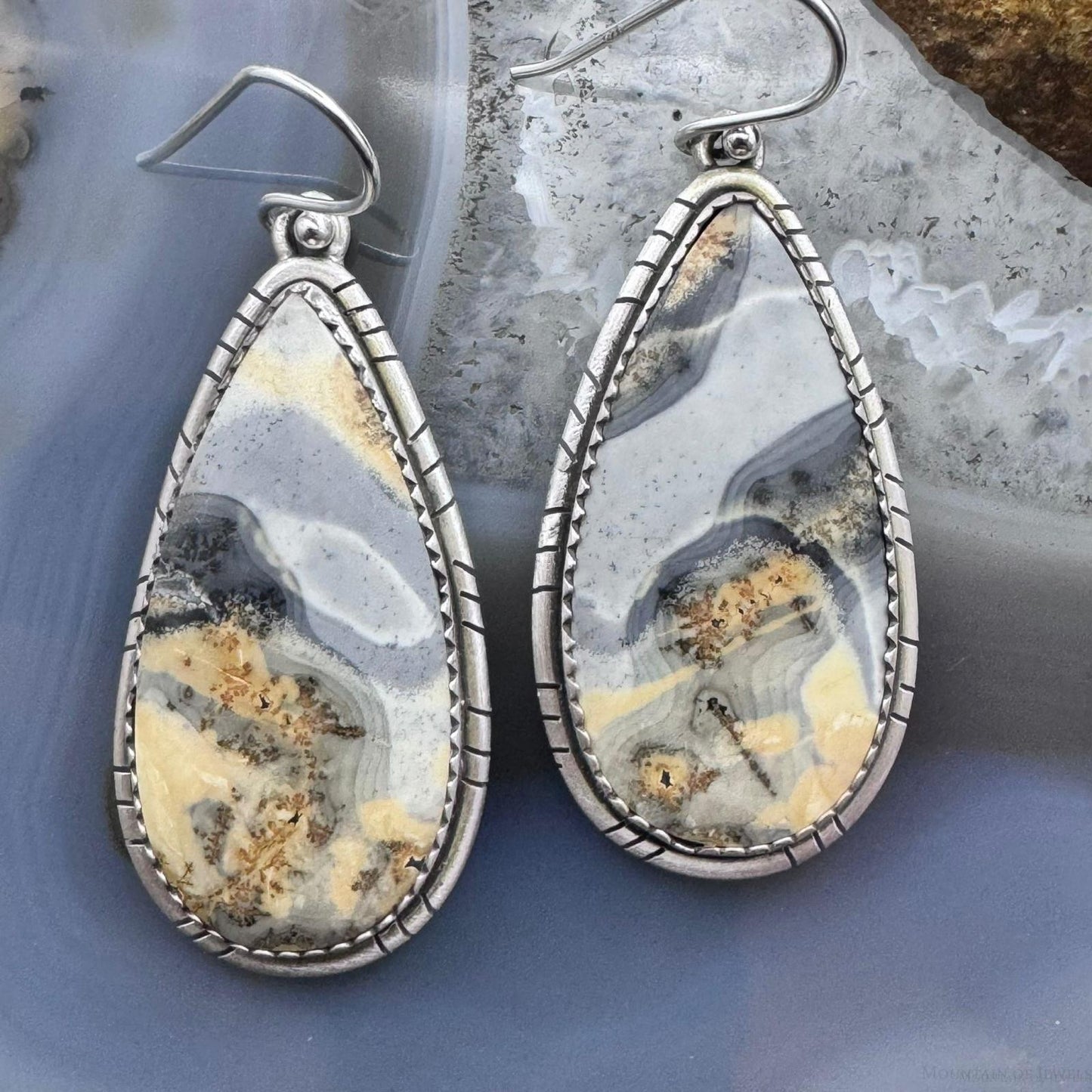 Sterling Silver Southwestern Style Teardrop Maligano Jasper Dangle Earrings For Women #3