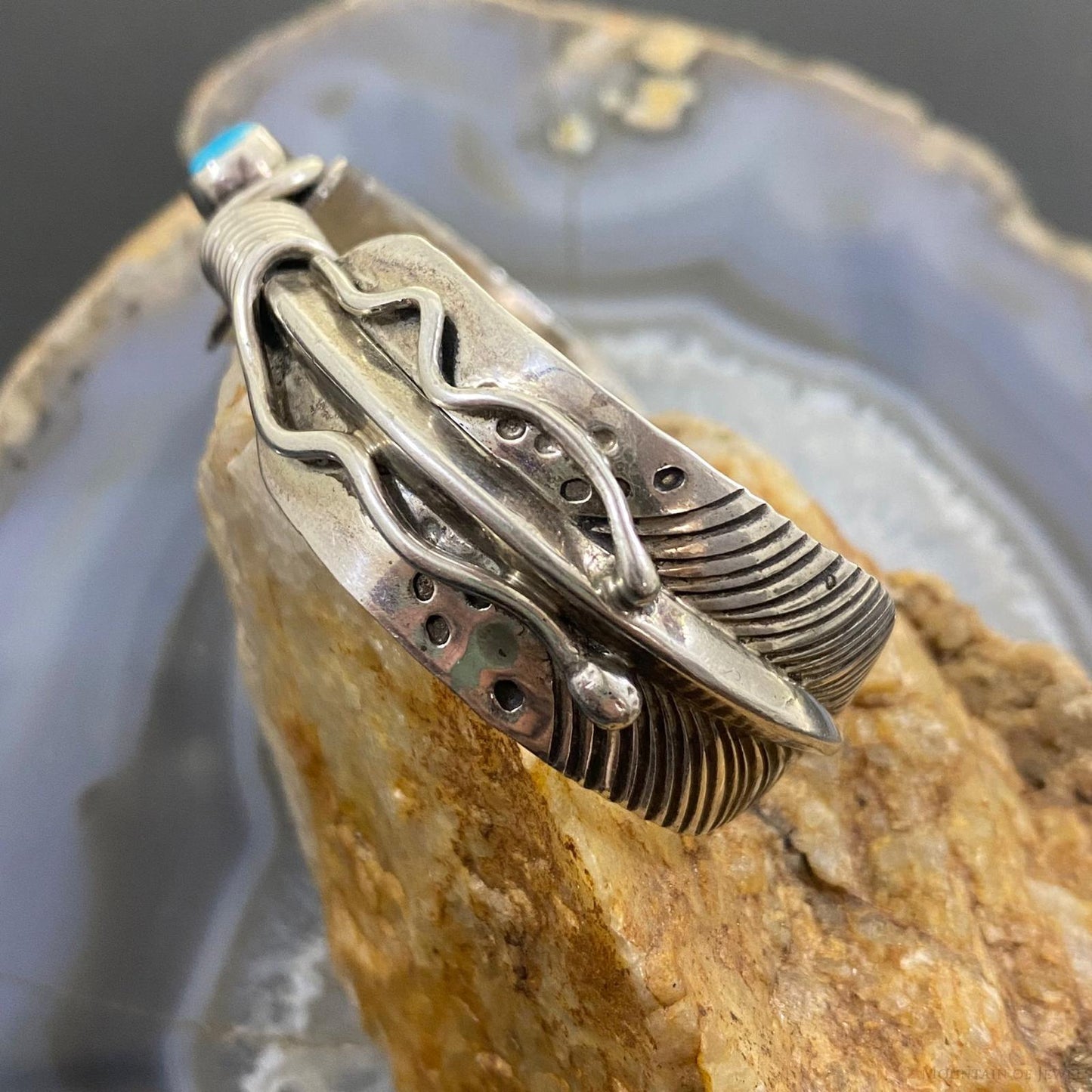 Vintage Native American Silver Turquoise Feather Bracelet For Women