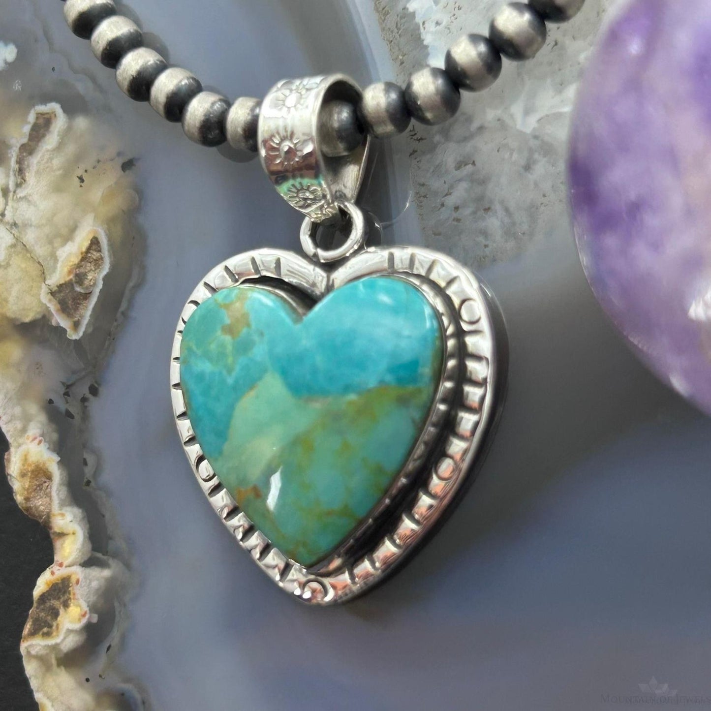 Sterling Silver Southwestern Style Turquoise Decorated Heart Pendant For Women