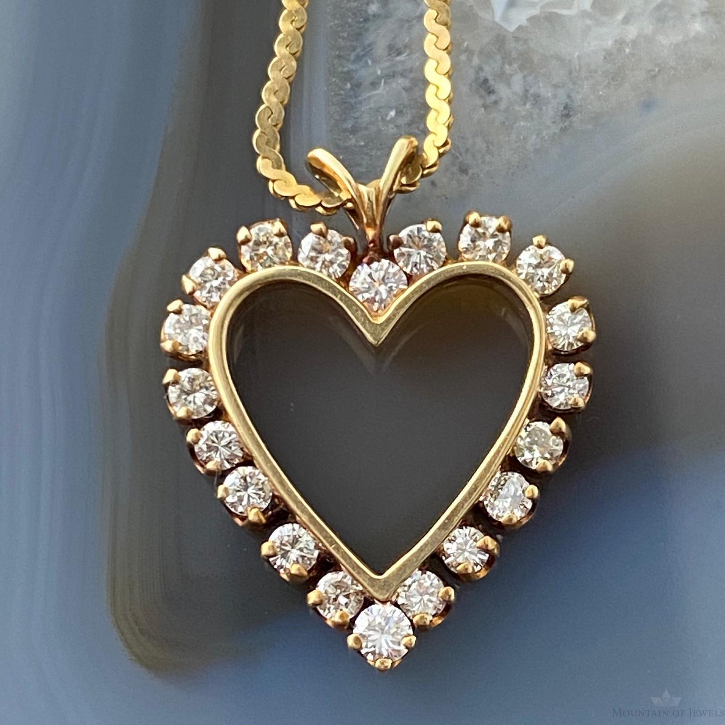 14K Yellow Gold Diamonds Heart Shape Pendant with 16" Necklace For Women