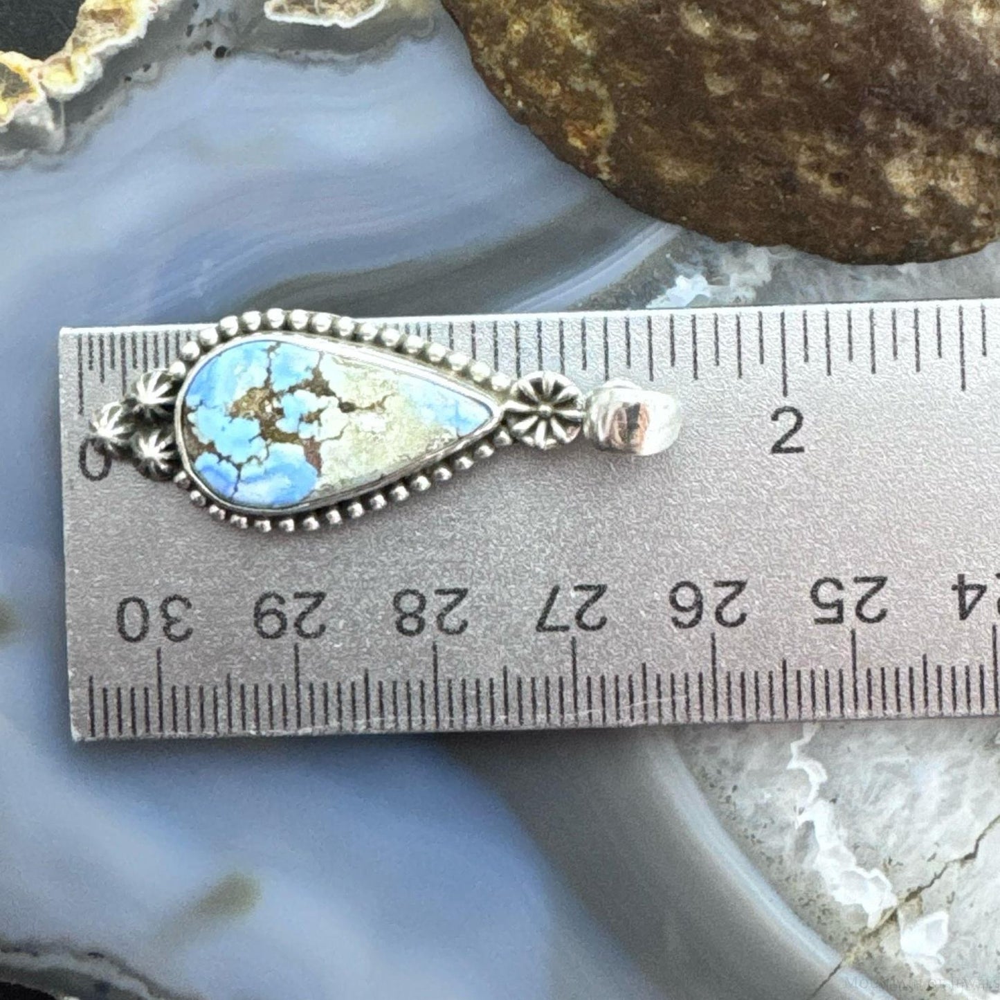 Sterling Silver Southwestern Style Teardrop Golden Hill Turquoise Pendant For Women