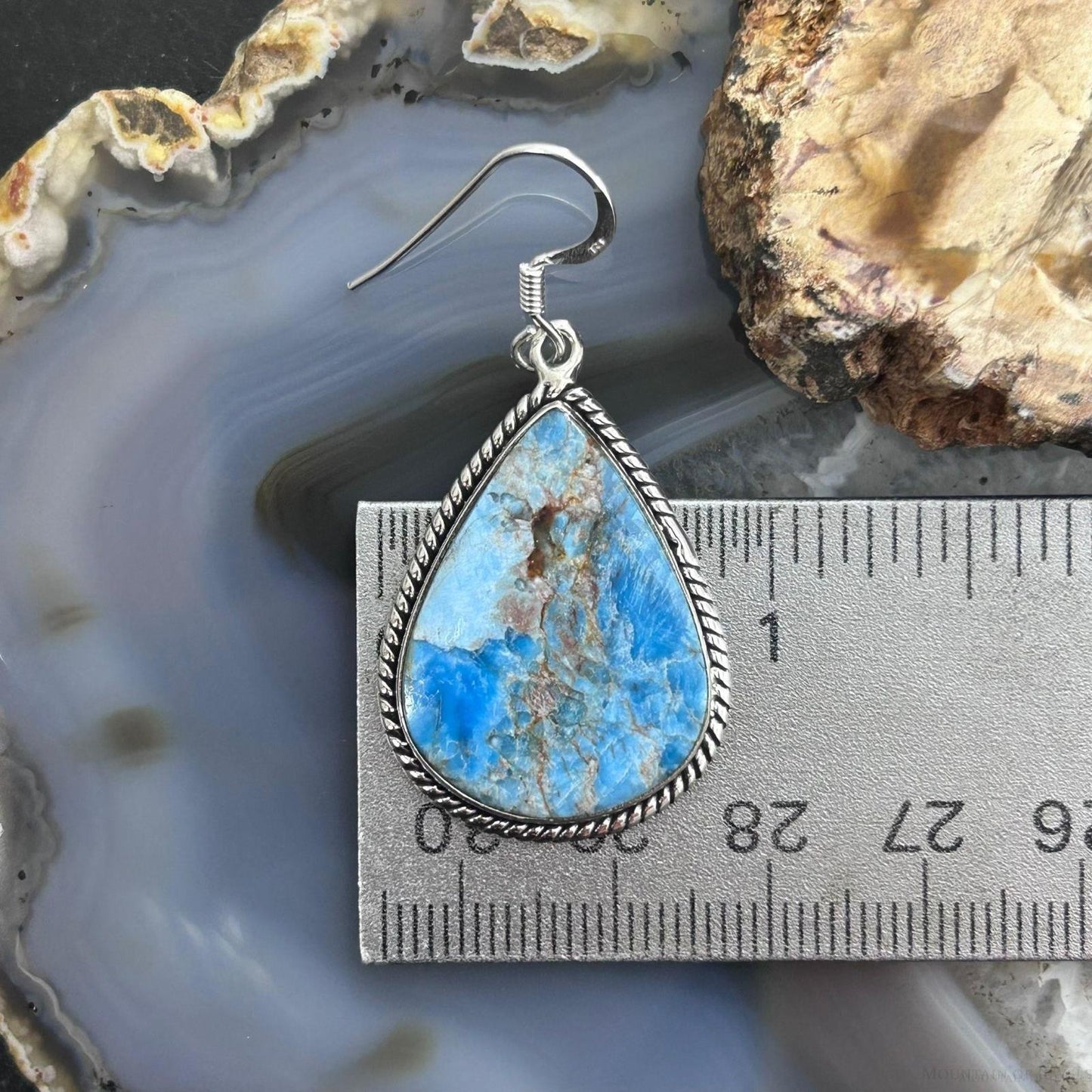 Sterling Silver Southwestern Style Blue Apatite Dangle Earrings For Women #2