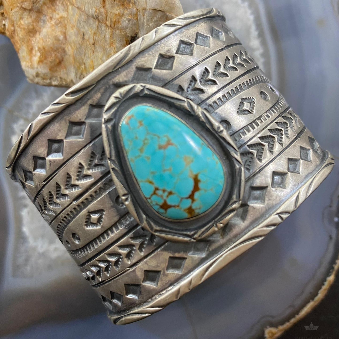 Tawney Cruz-Willie Sterling Silver Turquoise Stamped Wide Bracelet For Women