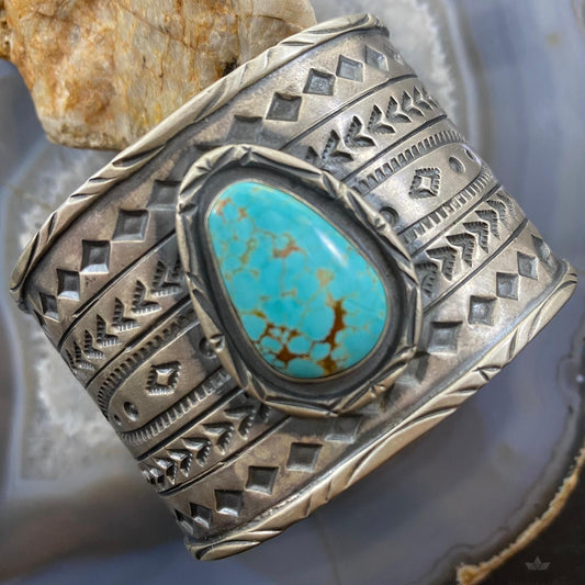 Tawney Cruz-Willie Sterling Silver Turquoise Stamped Wide Bracelet For Women