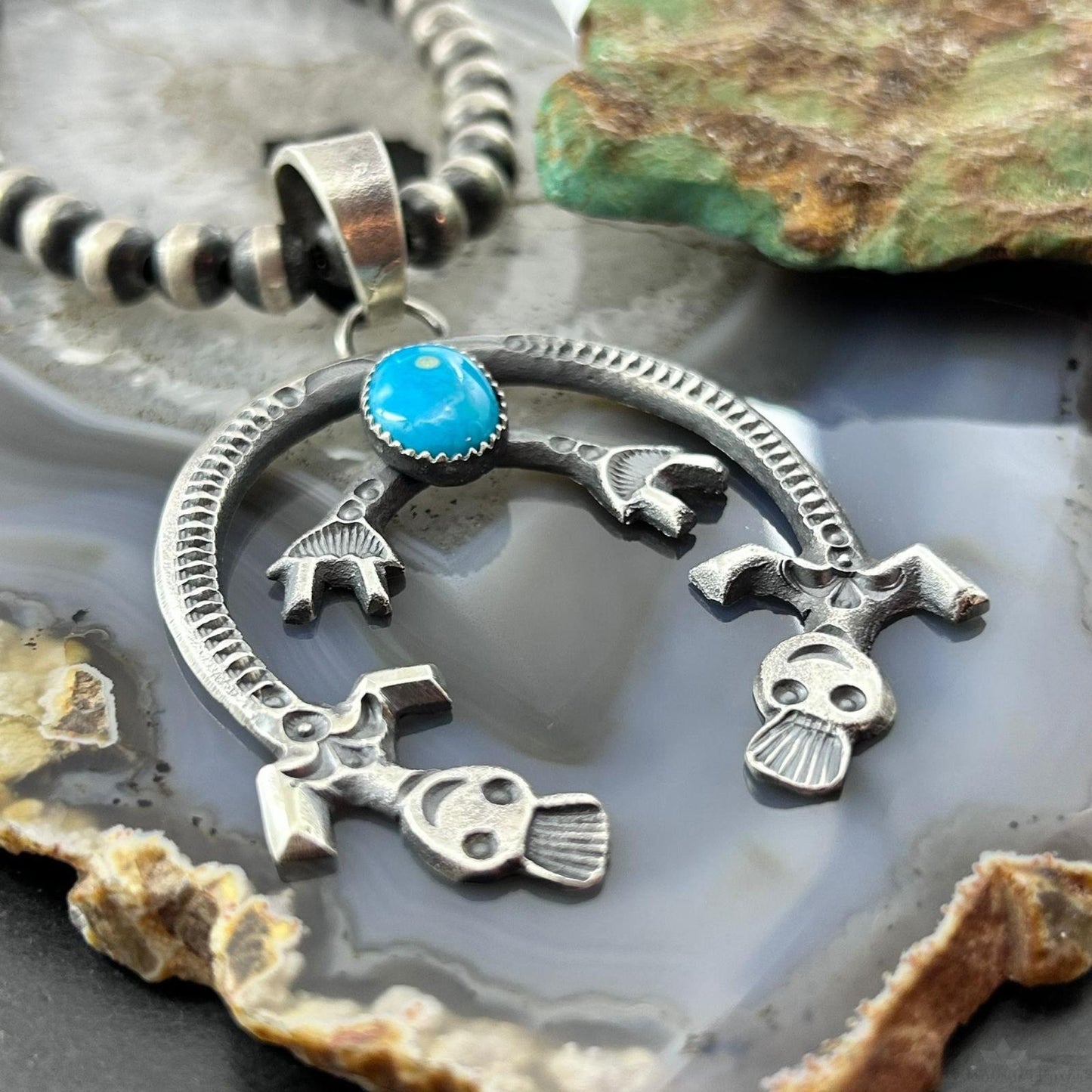 Eva & Linberg Billah Native American Sterling Silver Oval Turquoise Unisex Naja Pendant