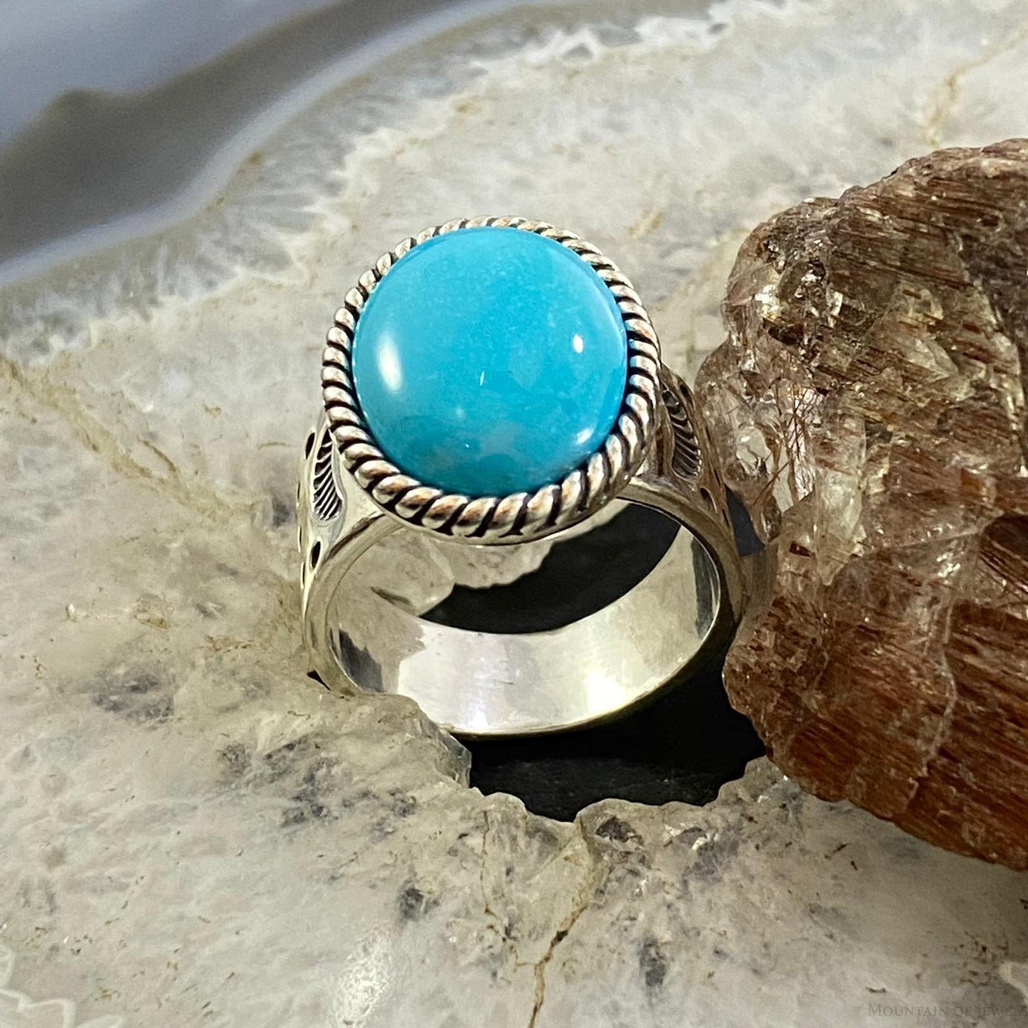 Carolyn Pollack Southwestern Style Sterling Silver Oval Turquoise Decorated Ring For Women, Variety of Sizes