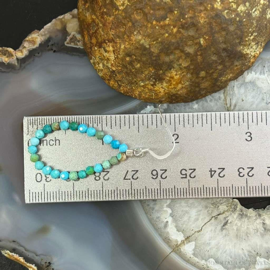 Sterling Silver Faceted Variety of Turquoise Shades Beads Hoop Earrings For Women