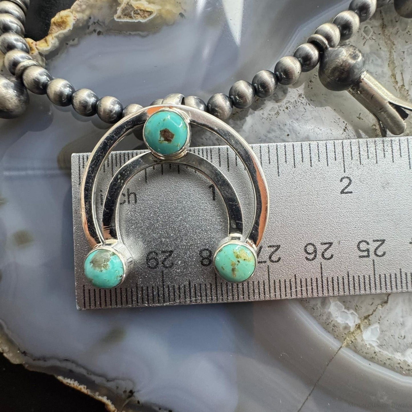 Sterling Silver Southwestern Style Turquoise Squash Blossom Necklace For Women