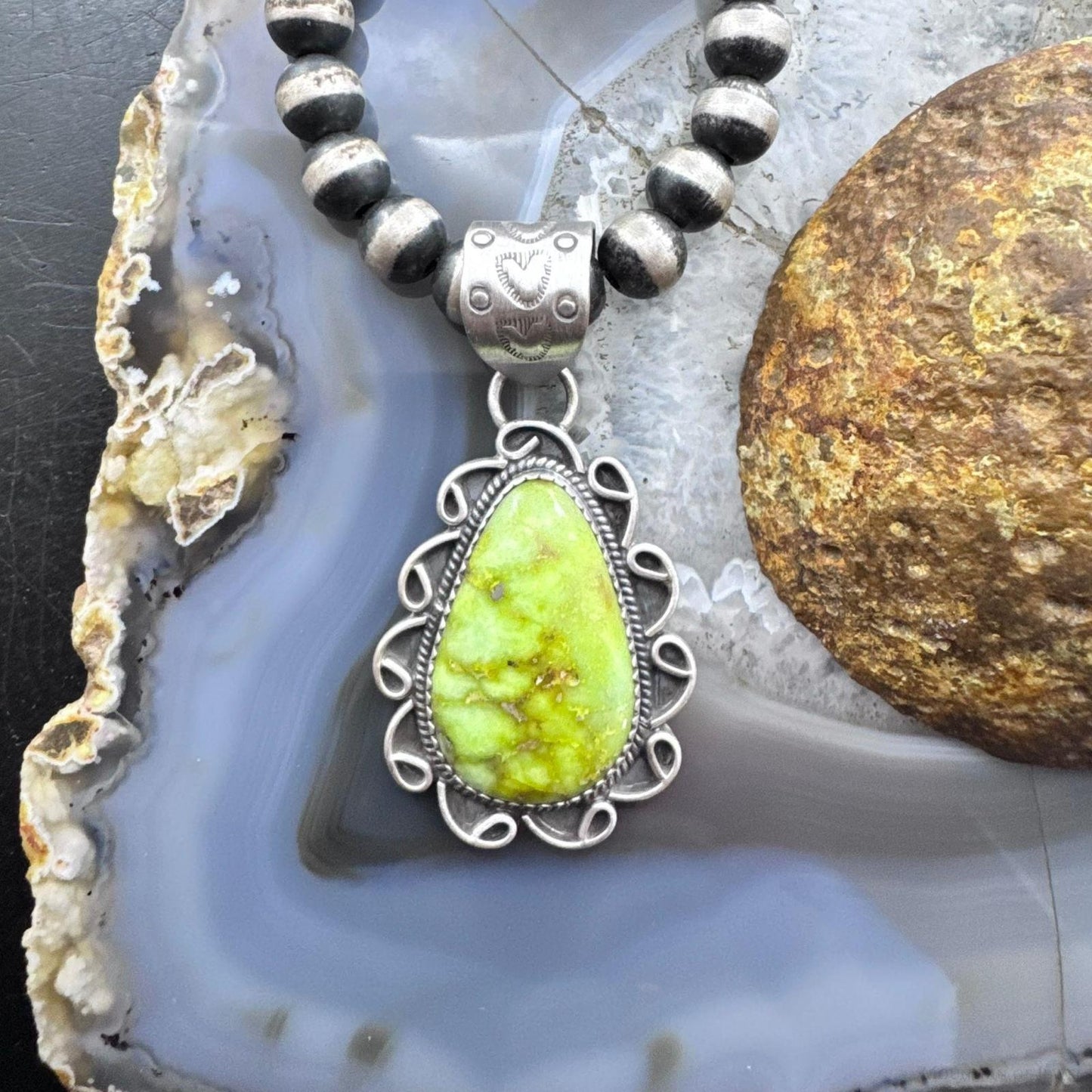 Sterling Silver Southwestern Style Large Teardrop Palomino Pendant For Women