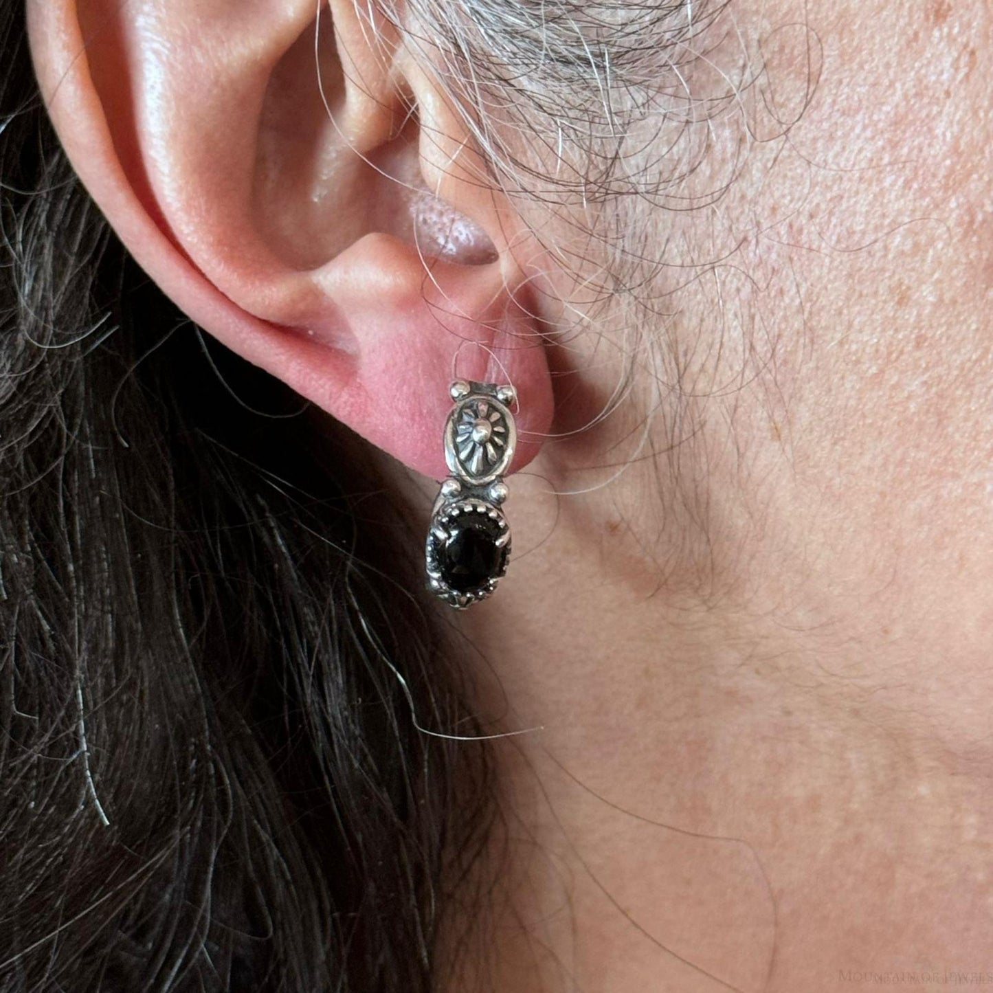 Carolyn Pollack Sterling Silver Oval Onyx Half Moon Hoop Earrings For Women