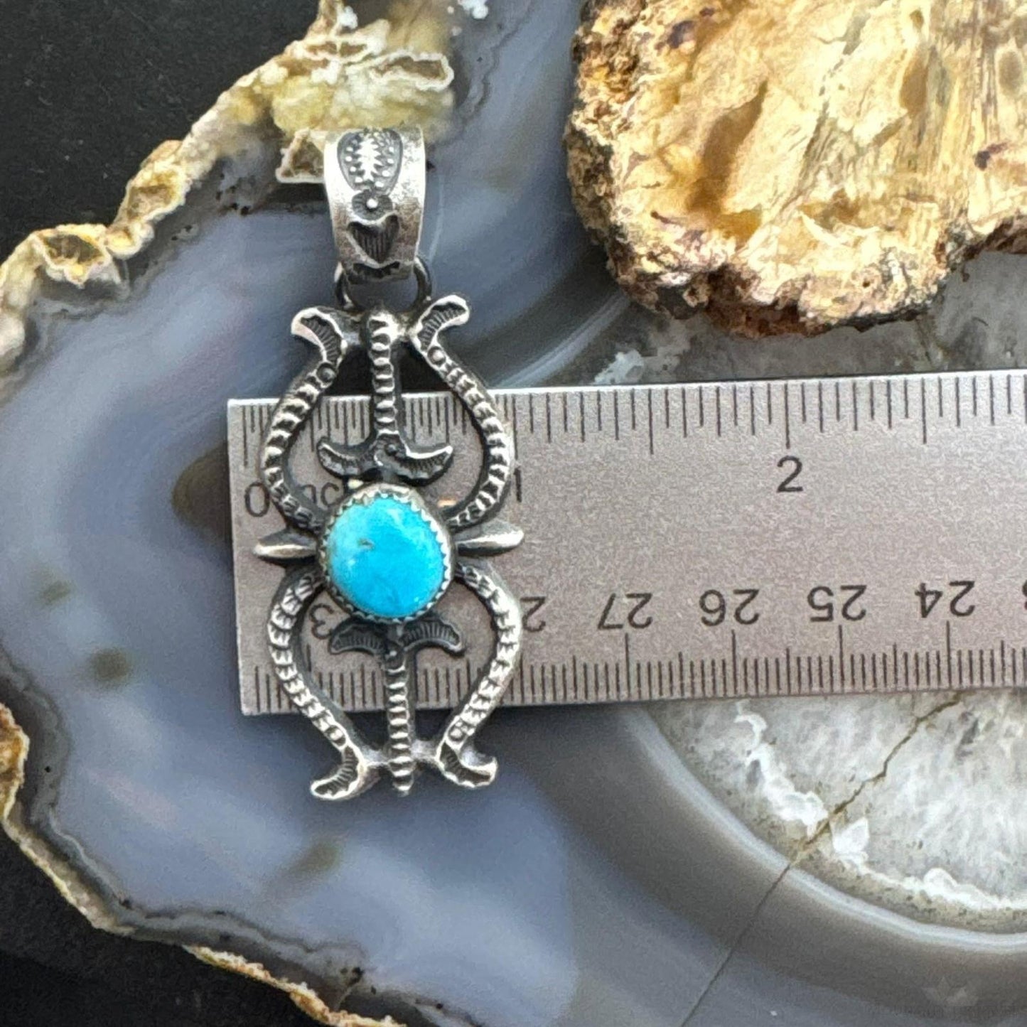 Eva & Linberg Billah Native American Sterling Silver Sandcast Turquoise Unisex Pendant