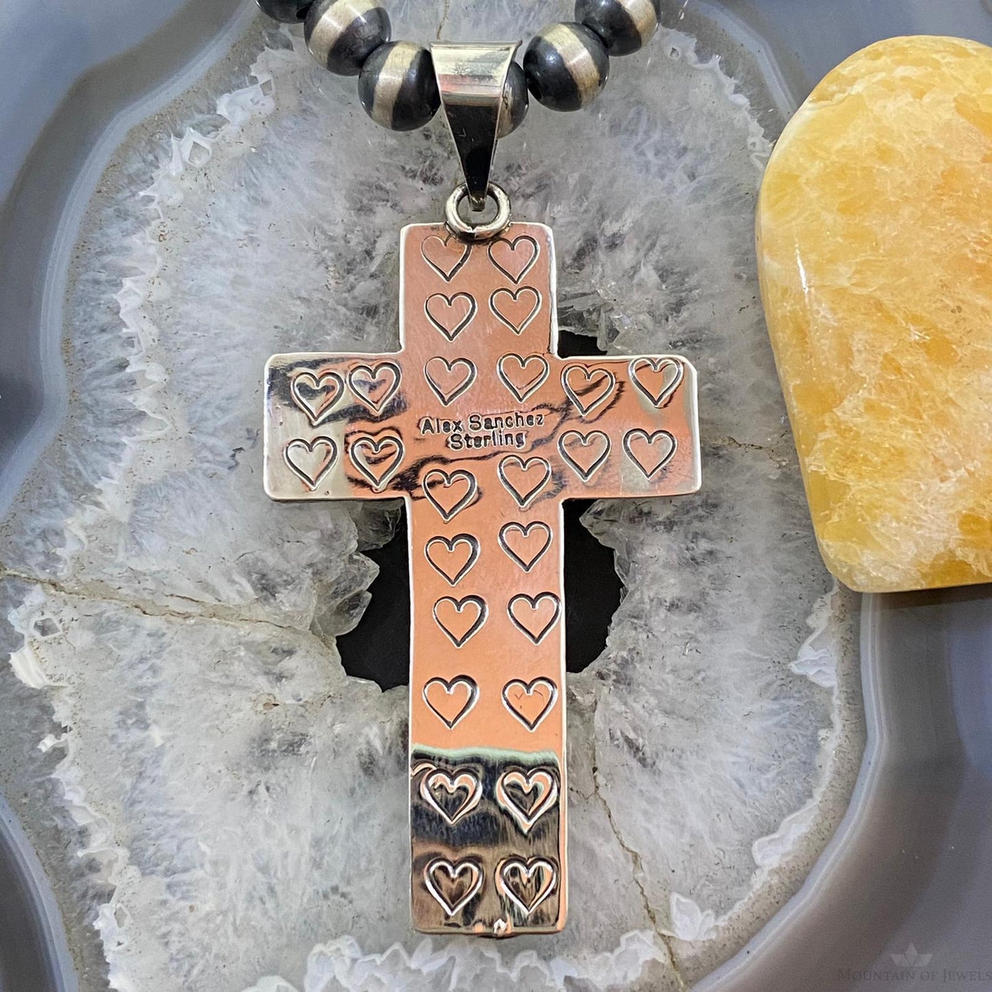 Alex Sanchez Native American Sterling Turquoise Petroglyph Cross Uni Pendant #3