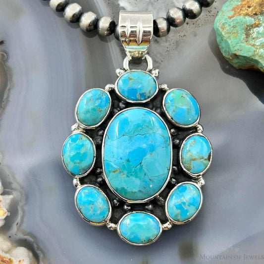 Sterling Silver Southwestern Style Mohave Turquoise Cluster Pendant For Women #1
