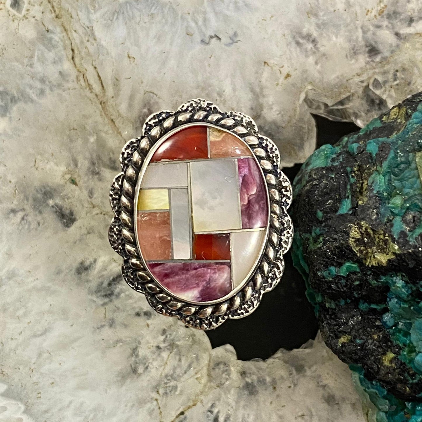 Carolyn Pollack Southwestern Style Sterling Multistone Inlay Ring Size 5.5 and 8