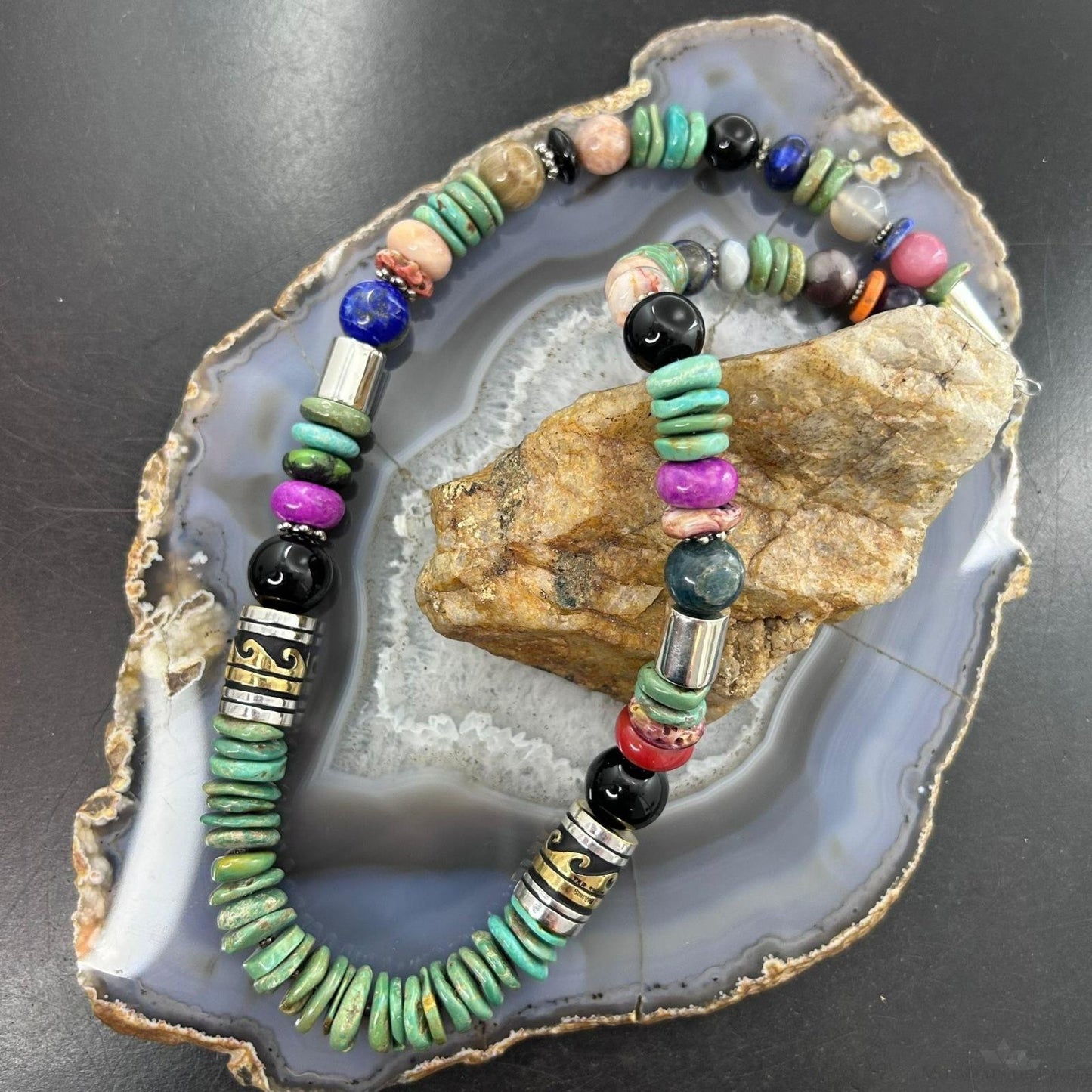 Tommy & Rosita Singer Sterling Silver Turquoise & Multistone Beads Necklace For Women