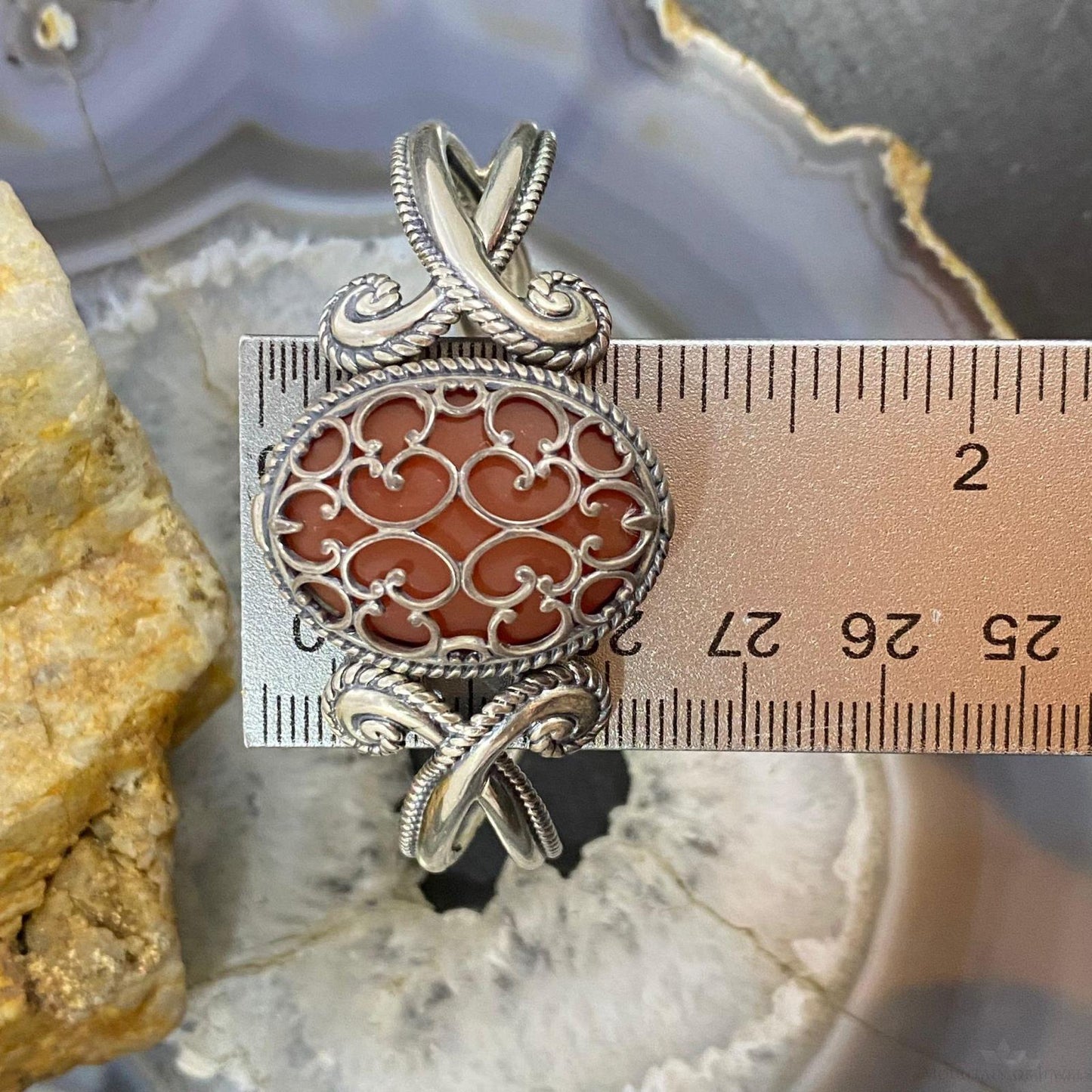 Carolyn Pollack Sterling Silver Frosted Orange Agate Decorated Bracelet For Women
