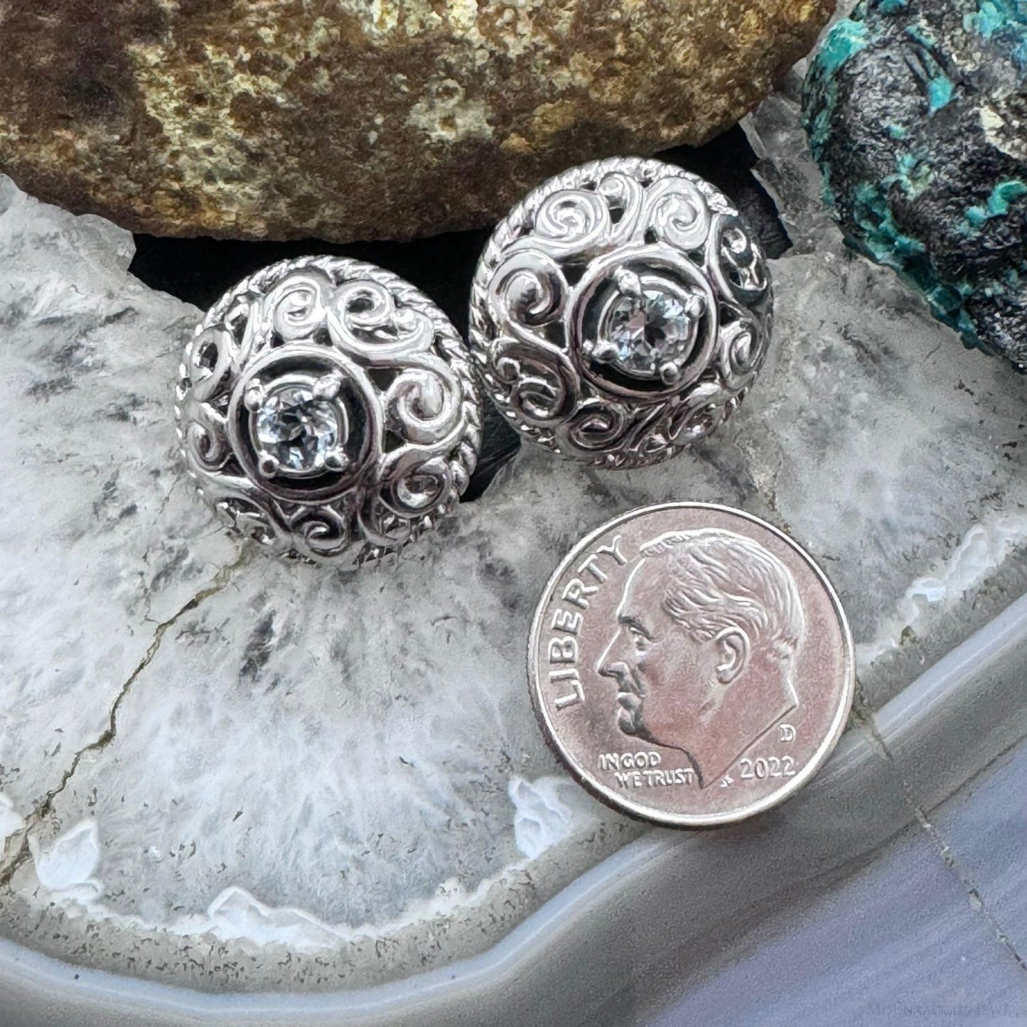Carolyn Pollack Sterling Silver Faceted Round Aquamarine Omega Back Stud Earrings For Women