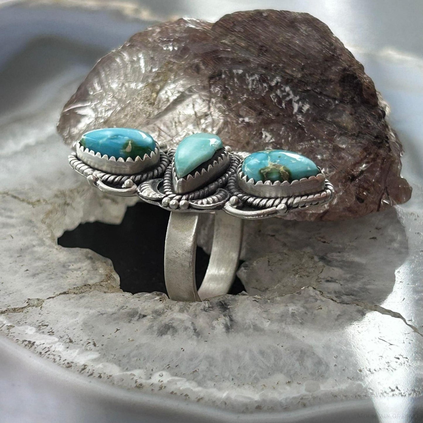 Sterling Silver Southwestern Style 3 Sonora Gold Turquoise Adjustable Ring For Women #1