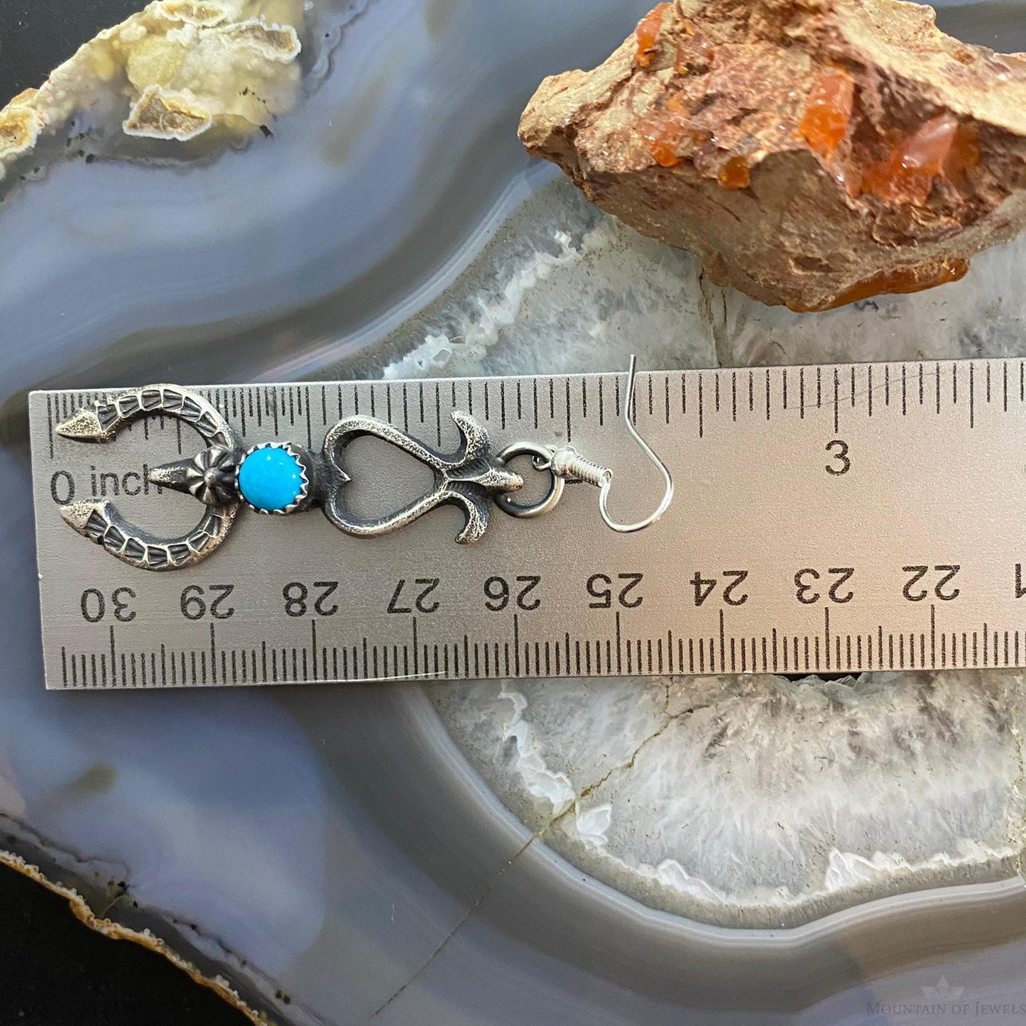 Kevin Billah Native American Sterling Silver Sandcast Turquoise Naja Dangle Earrings #4