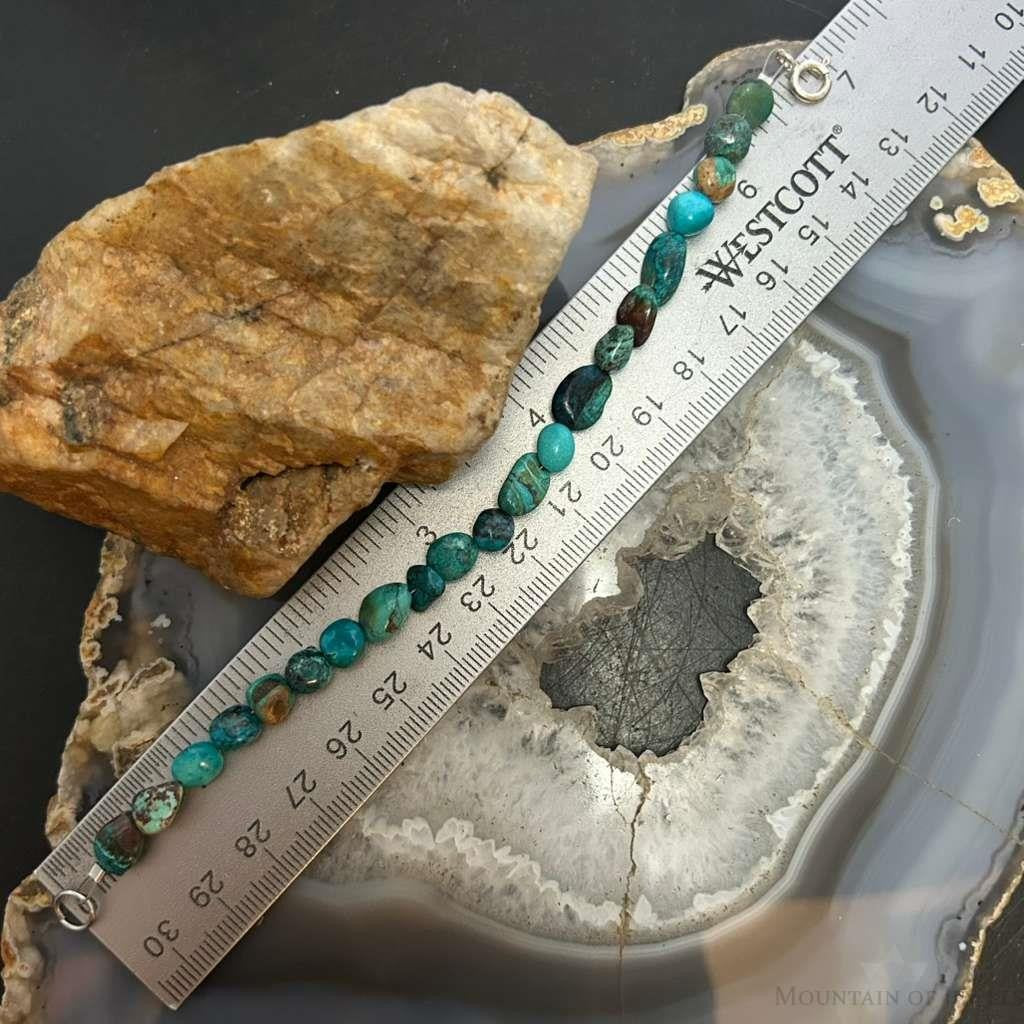 Sterling Silver Natural Turquoise Beads 7" Bracelet For Women #1