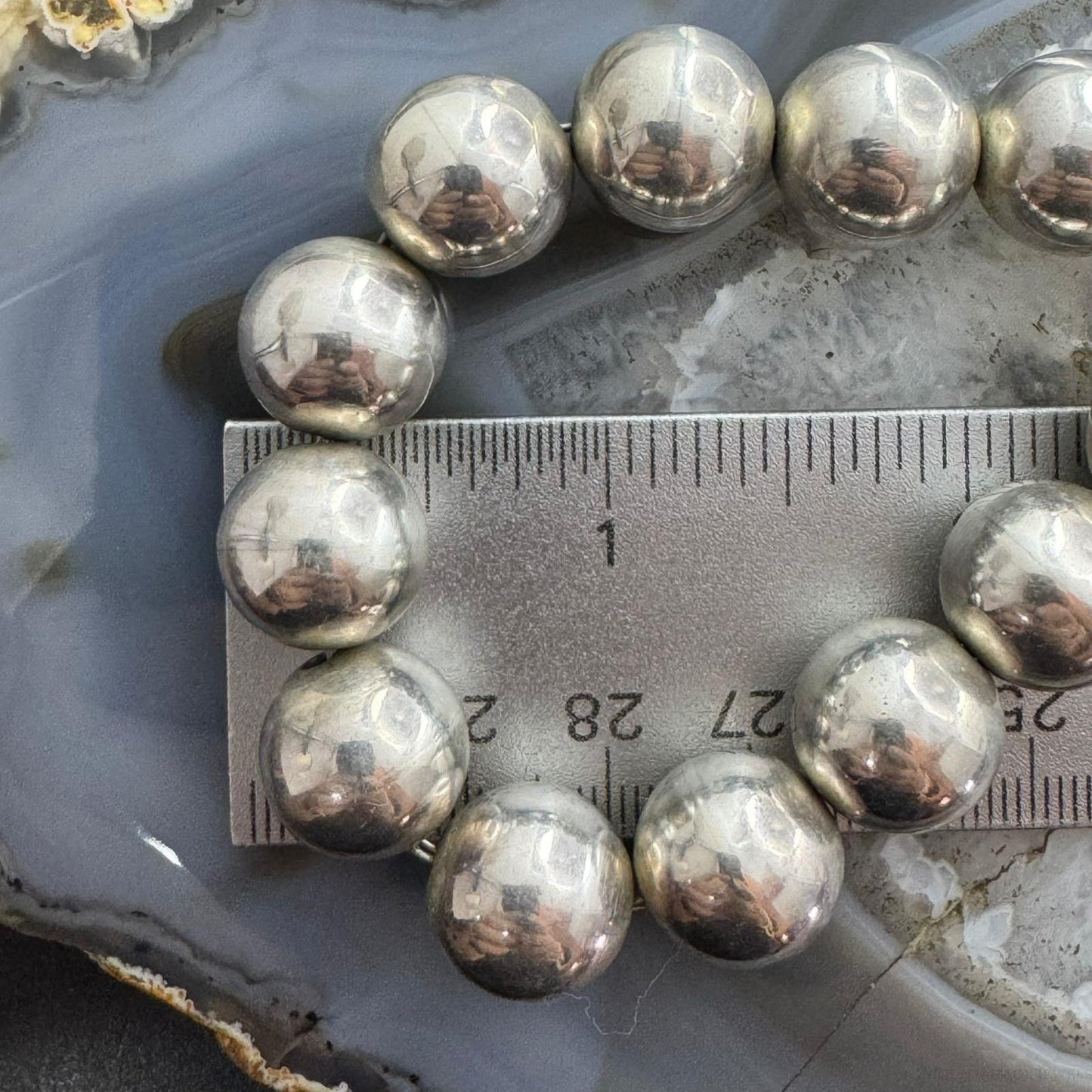 Vintage Heavy Navajo Pearl Bead Southwestern Style Silver 16" Necklace For Women