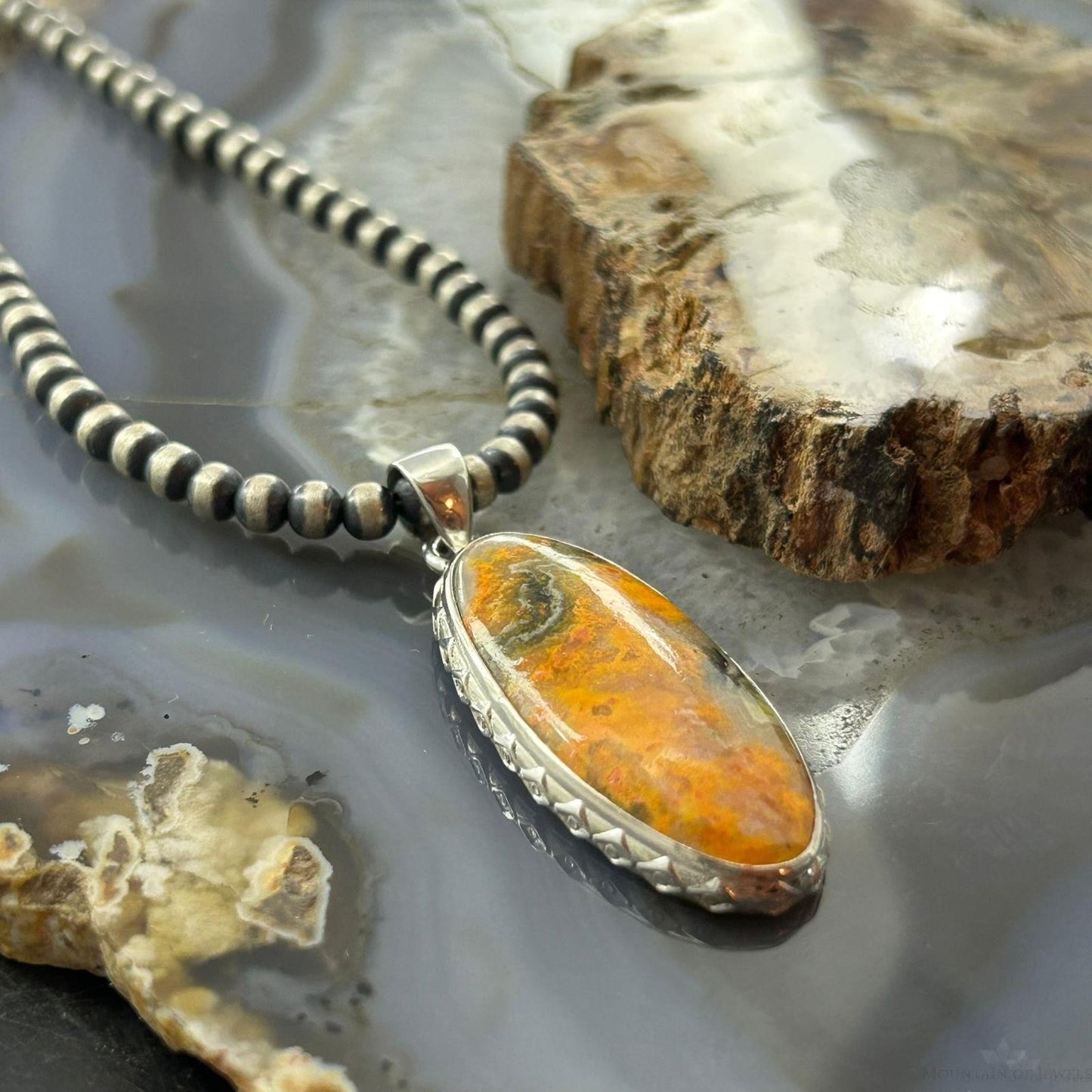 Sterling Silver Southwestern Style Oval Bumblebee Jasper Pendant For Women