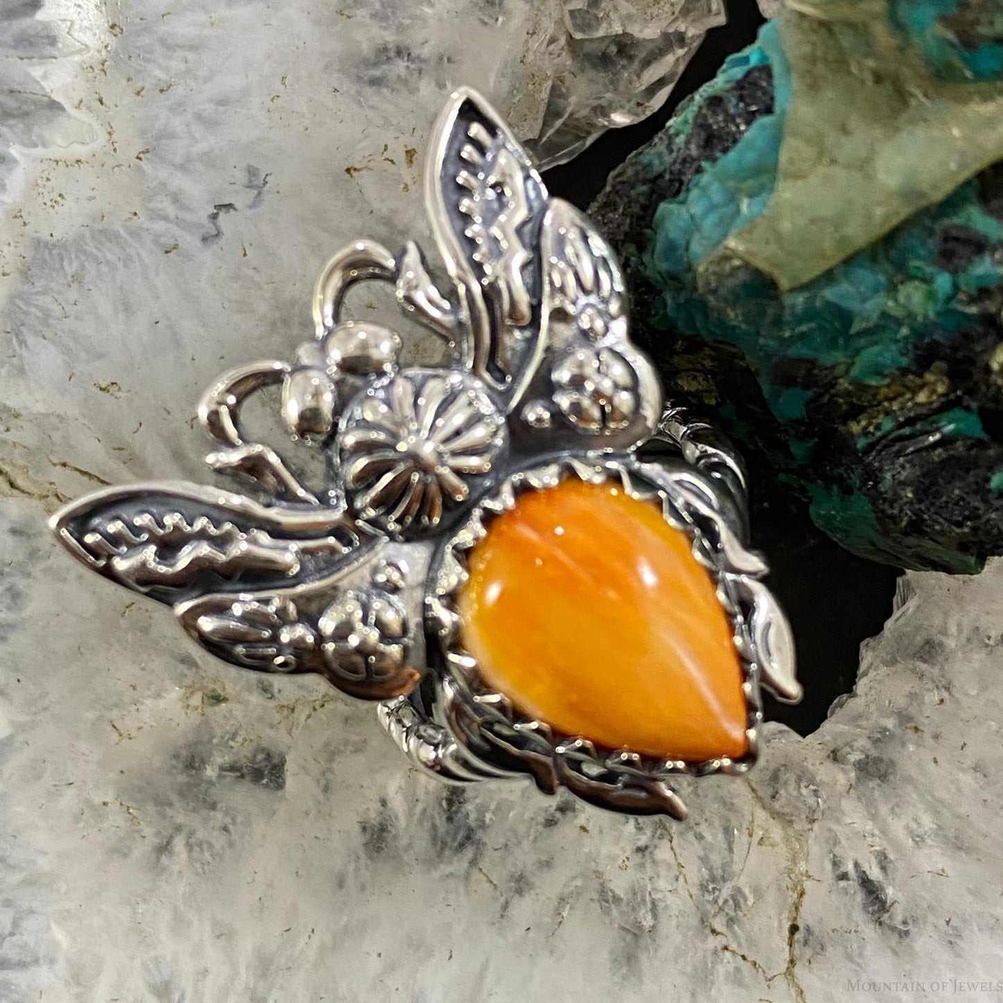 Carolyn Pollack Southwestern Style Sterling Silver Spiny Oyster Bee Ring For Women, Variety of Sizes