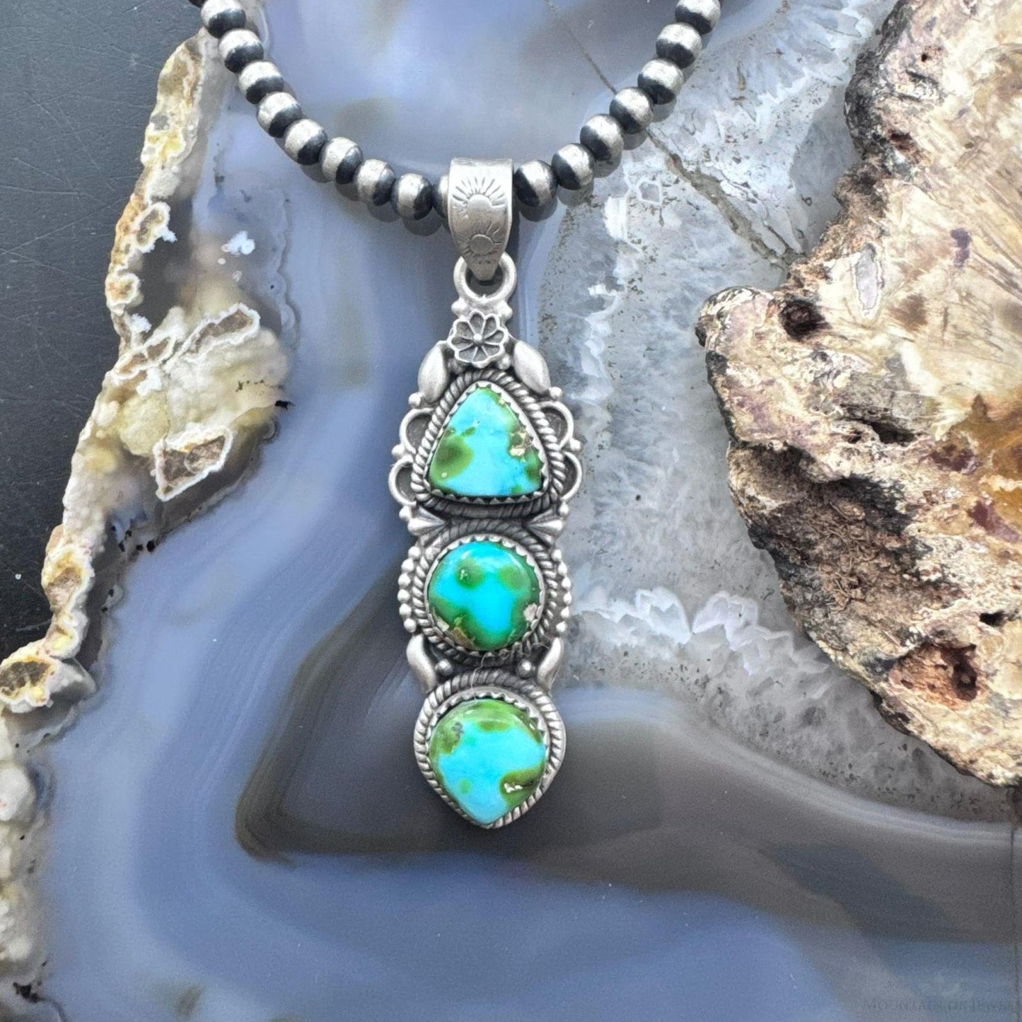 Sterling Silver Southwestern Style 3 Sonora Gold Turquoise Decorated Pendant For Women