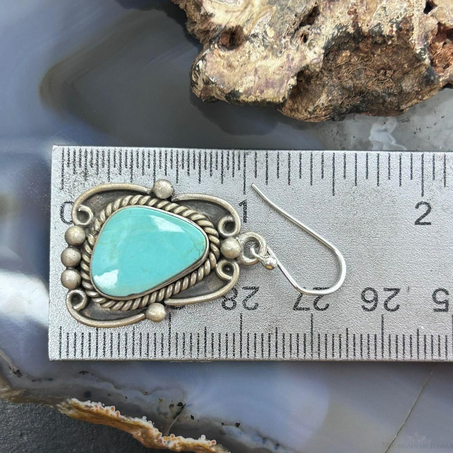 Sterling Silver Southwestern Style Turquoise Decorated Dangle Earrings For Women #1