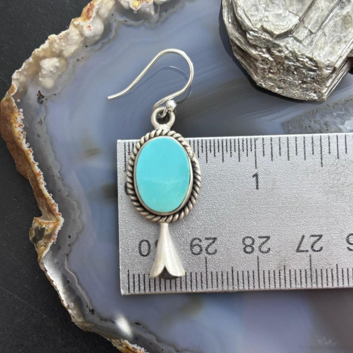 Sterling Silver Southwestern Style Turquoise Squash Blossom Dangle Earrings For Women #1