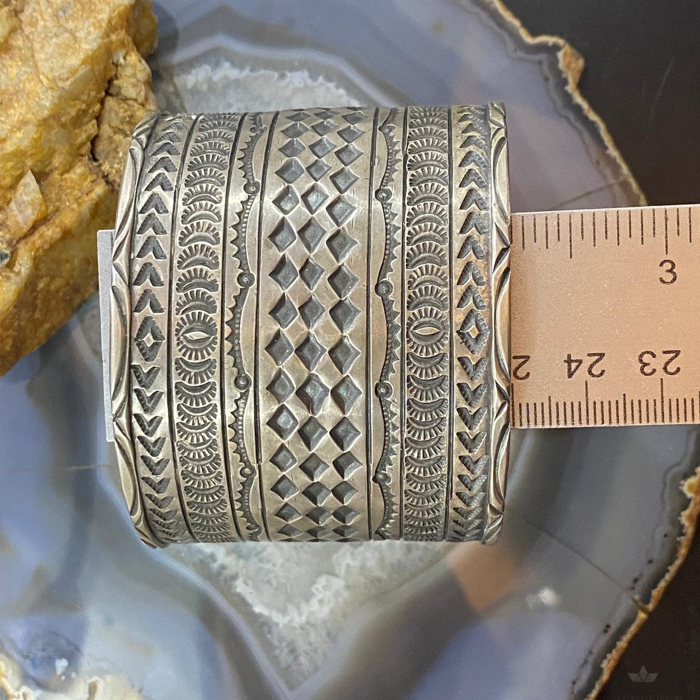 Tawney Cruz-Willie Native American Sterling Wide Stamped Bracelet For Women #4