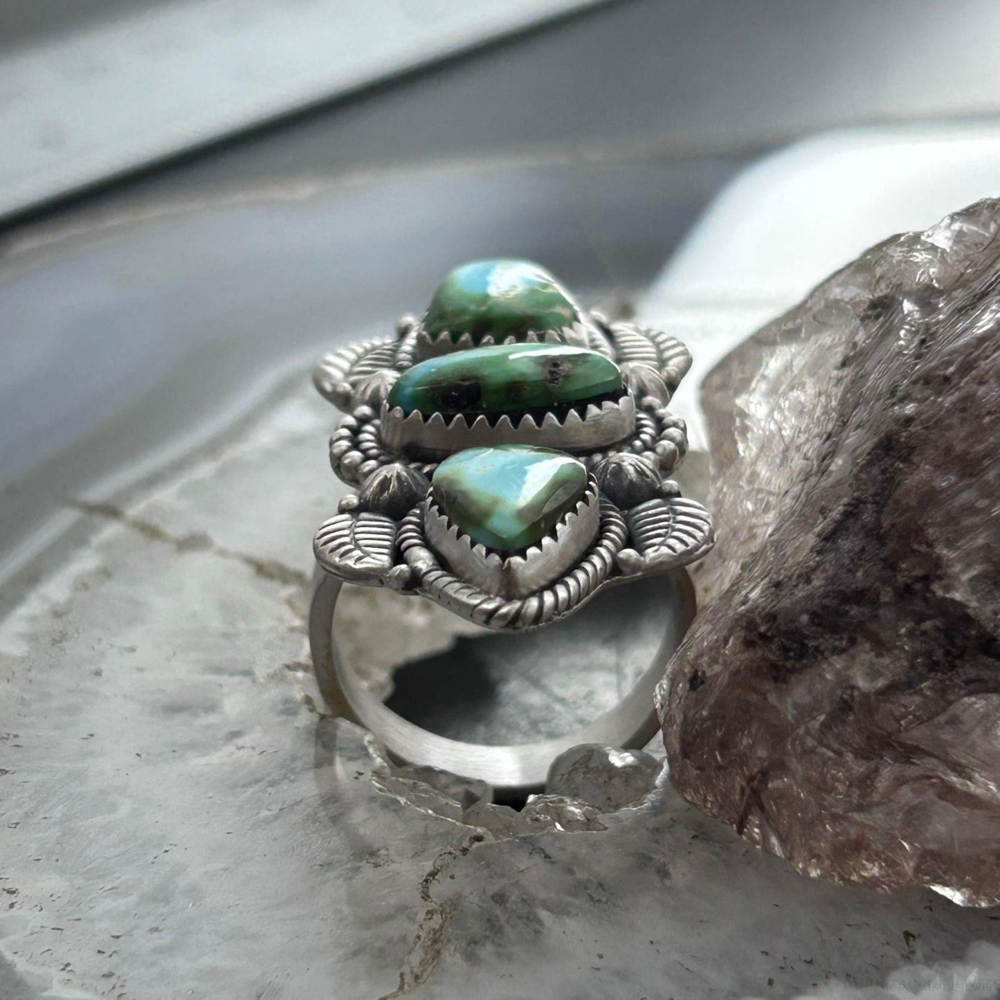 Sterling Silver Southwestern Style Sonora Gold Turquoise Adjustable Ring For Women #3