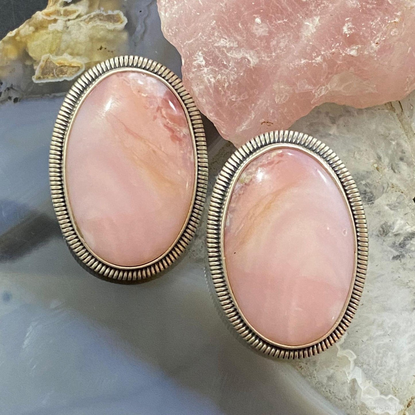 Wydell Billie Sterling Silver Oval Peruvian Pink Opal Stud Earrings For Women