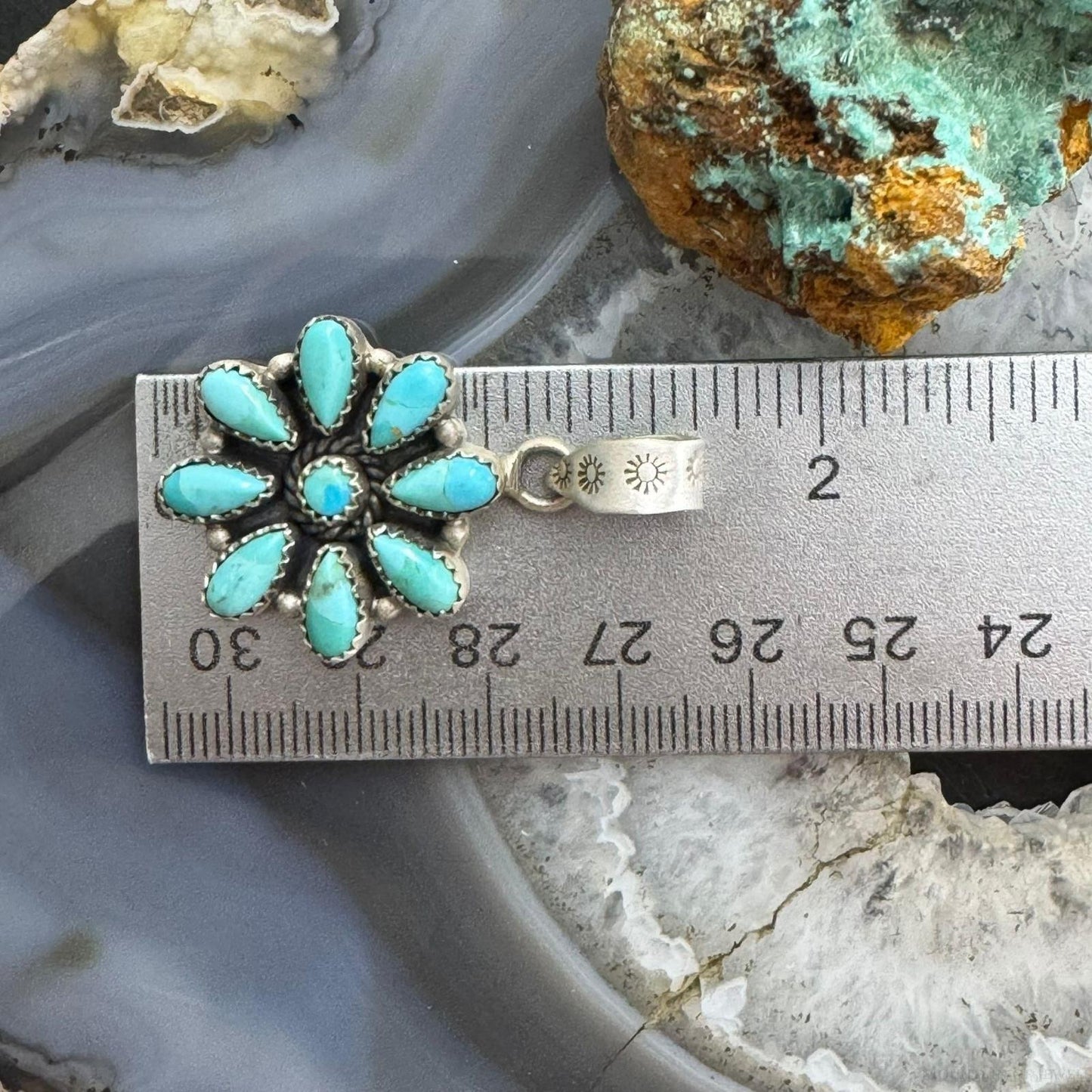 Sterling Silver Southwestern Style Turquoise Decorated Cluster Pendant For Women