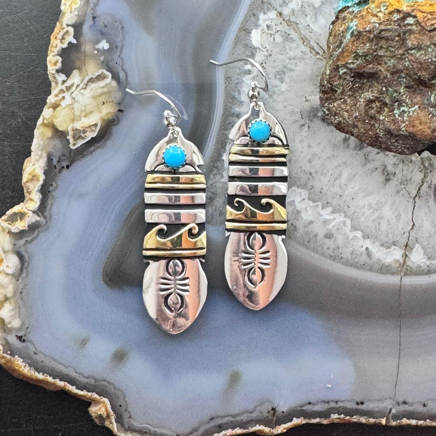 Tommy & Rosita Singer Sterling Silver & Gold Filled Turquoise Dangle Earrings For Women #3