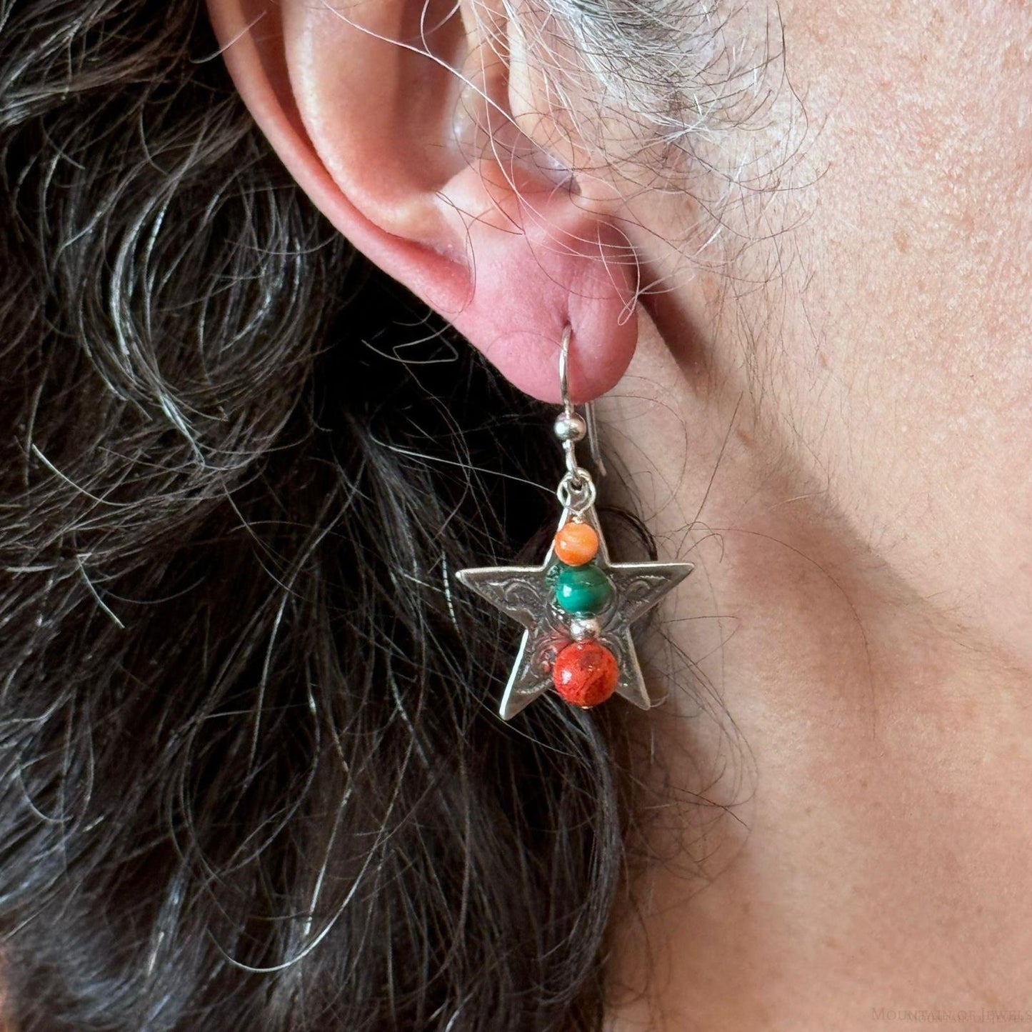Carolyn Pollack Sterling Silver Star With Multistone Beads Dangle Earrings For Women