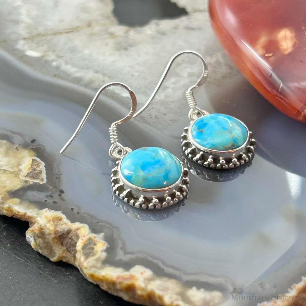 Sterling Southwestern Style Round Mojave Turquoise Dangle Earrings For Women