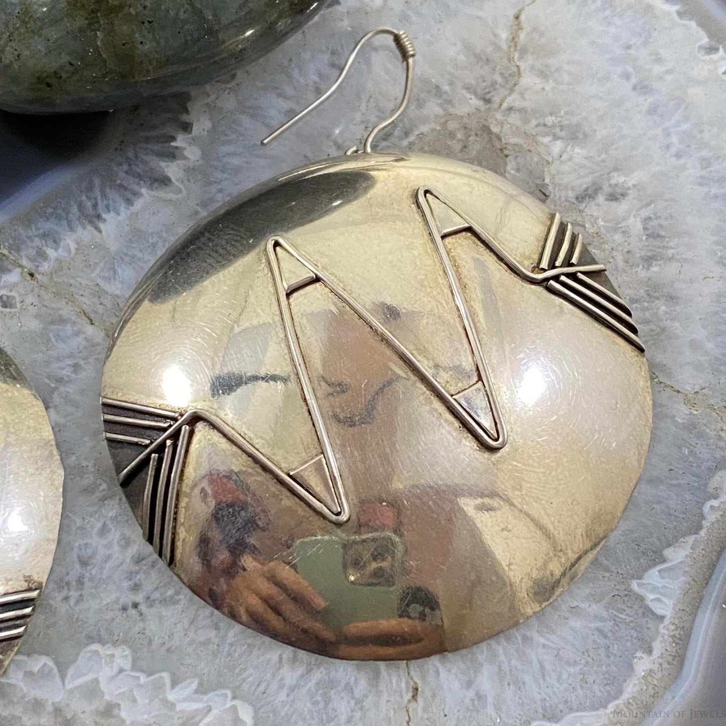 Vintage Native American Sterling Silver Rounded Arrow Overlay Dangle Earrings