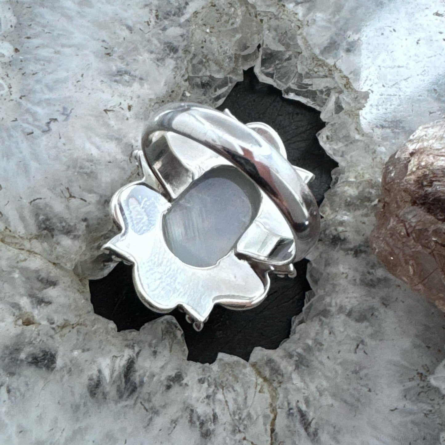Sterling Silver Southwestern Style Oval Moonstone Decorated Ring Size 9 For Women