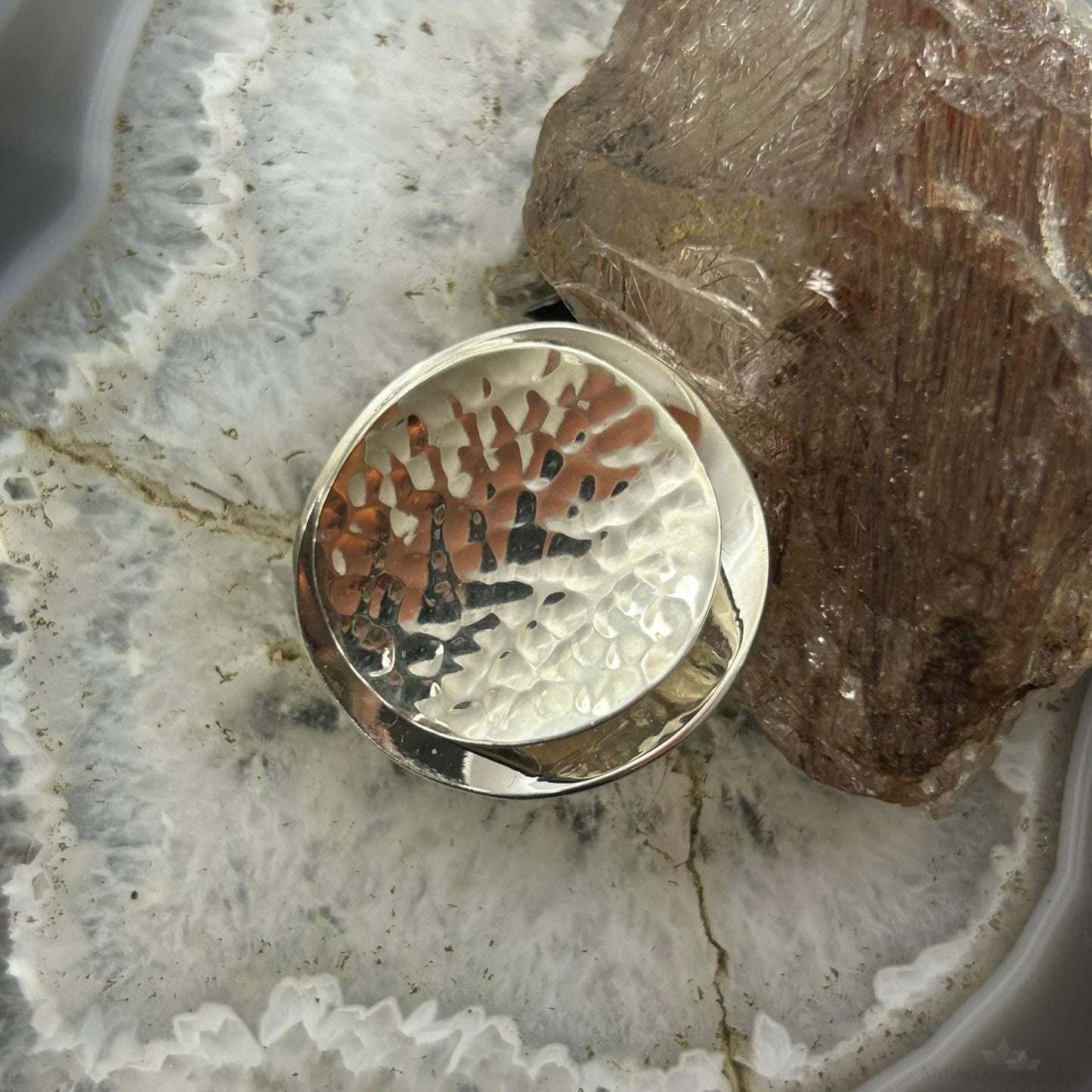 Sterling Silver Smooth & Hammered Stacked Round Ring For Women, Taxco Mexico