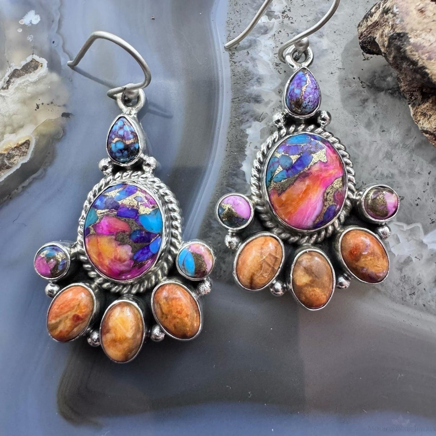 Sterling Silver Southwestern Style Multistone Cluster Dangle Earrings For Women #20