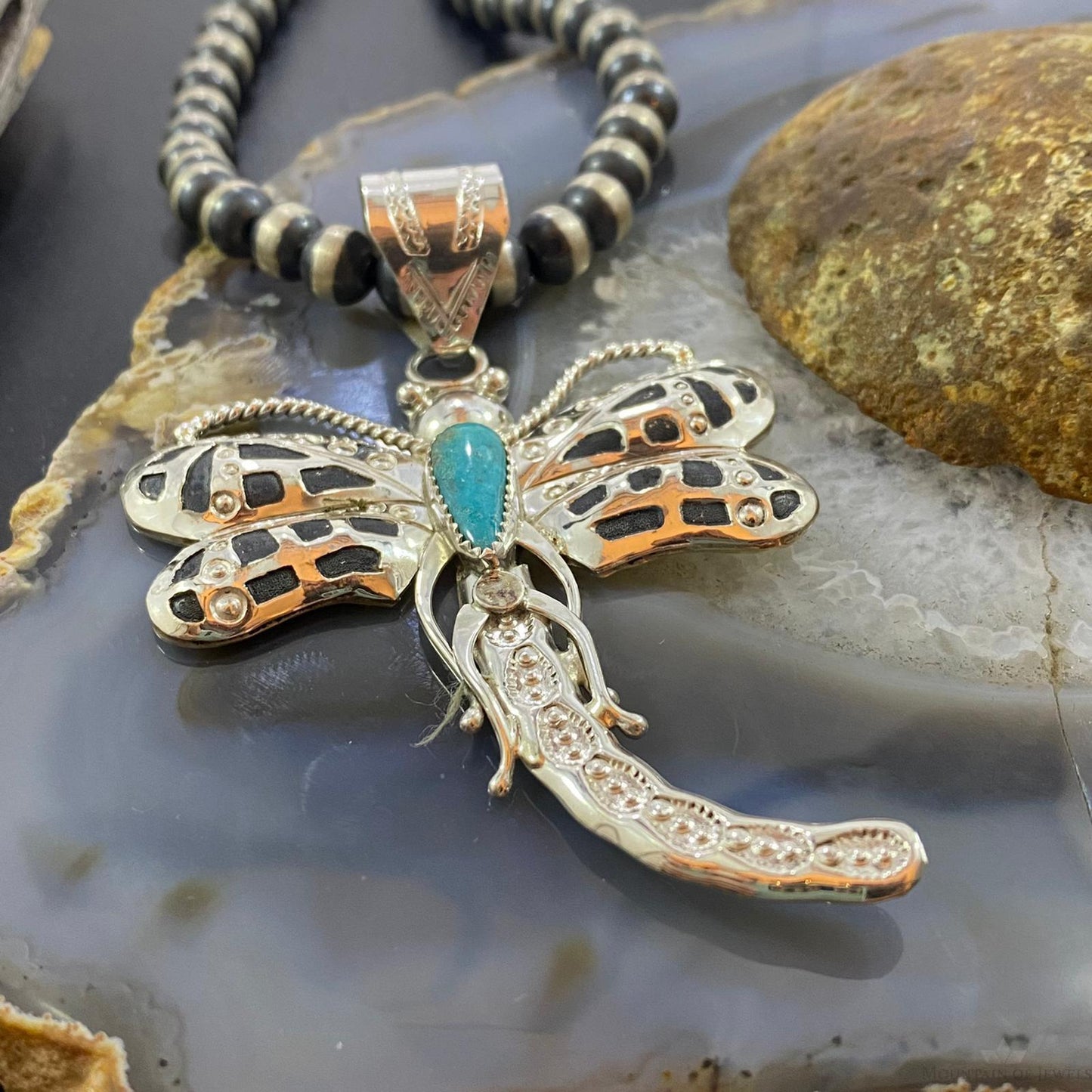 Alonzo Mariano Sterling Kingman Turquoise Dragonfly Decorated Pendant For Women